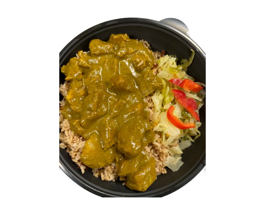 Curry Chicken Boneless Rice & Beans, Cabbage Dinner