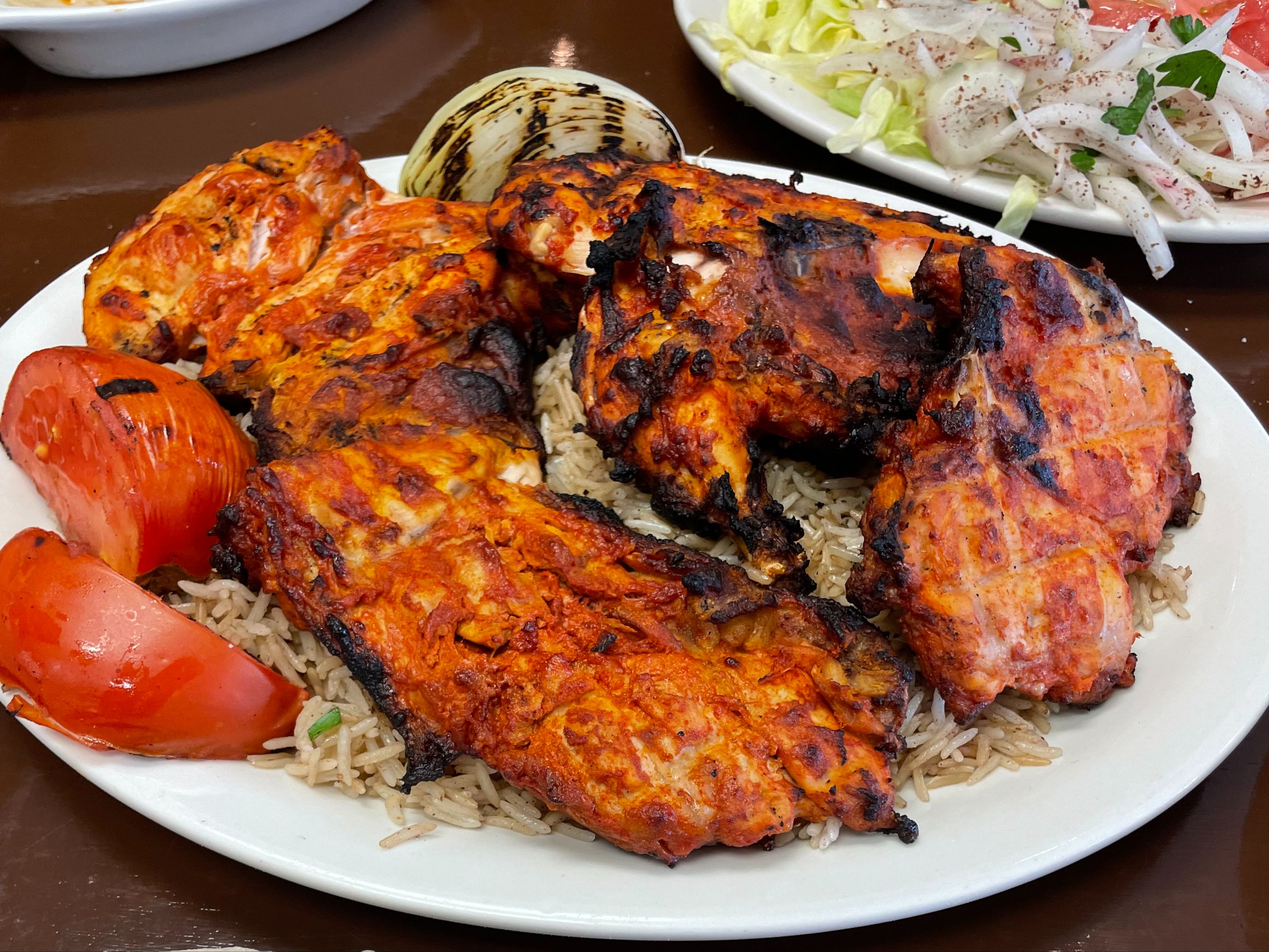 Whole Boneless Grilled Chicken With Rice Or Salad.