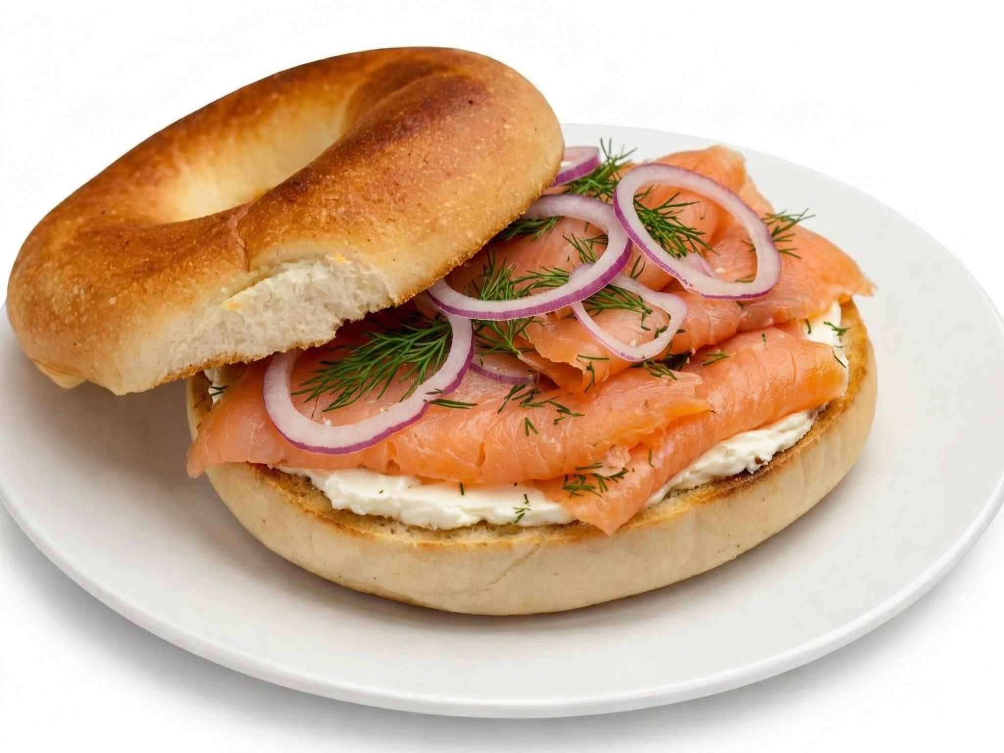 Fresh Lox, Cream Cheese, Tomato, And Onion On A Bagel