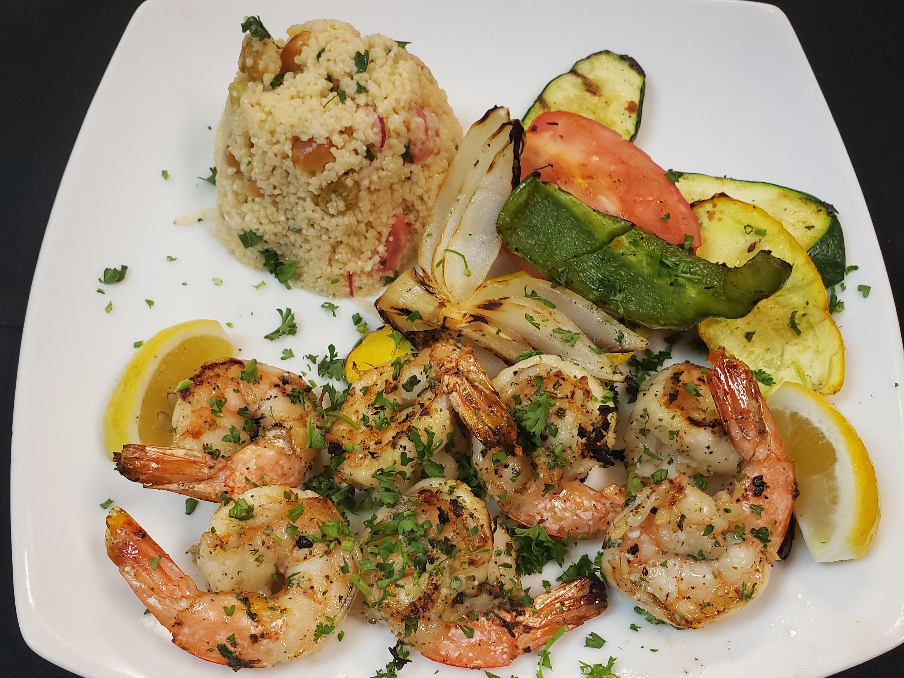 Grilled Garlic Shrimp Dinner.