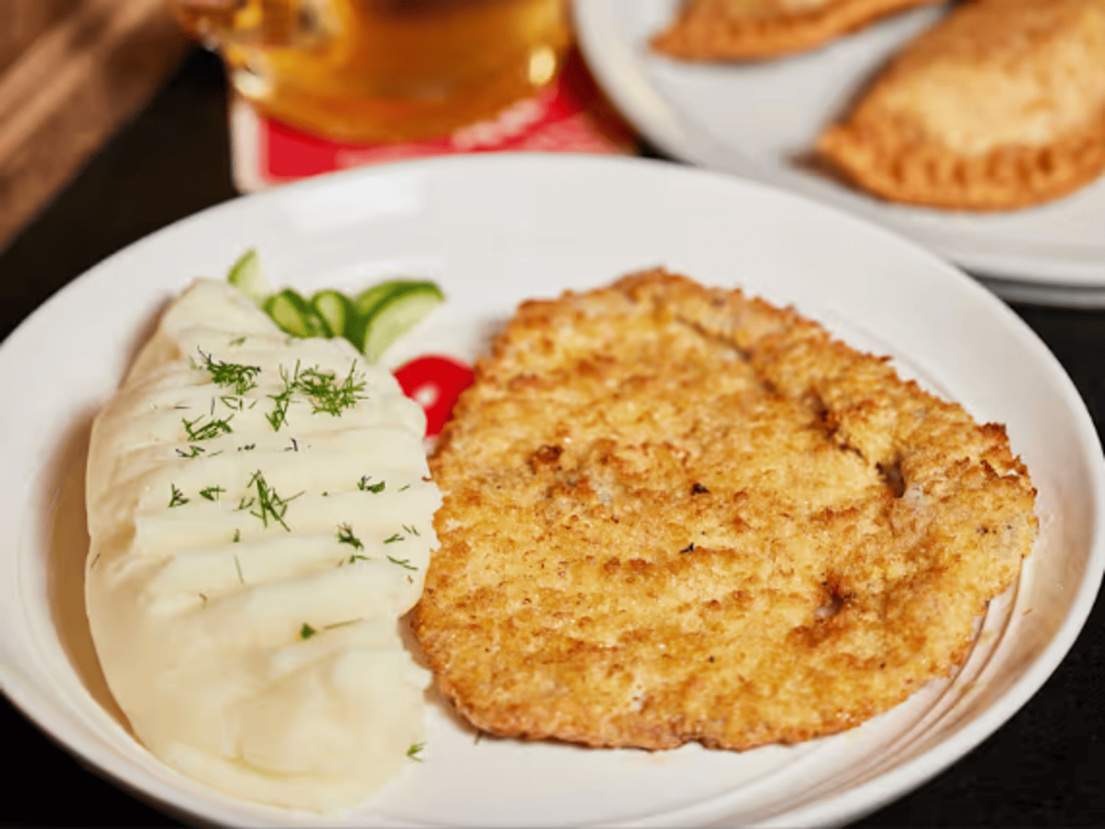 Pork Schnitzel with Mashed Potatoes.