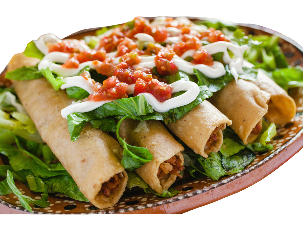 Platillo Flautas/Beef Taquito Plate.