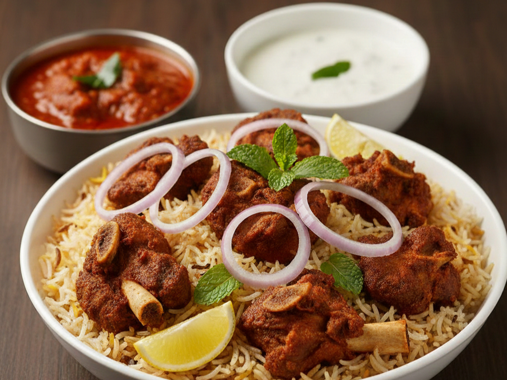 GOAT FRY BIRYANI (GF, NF).