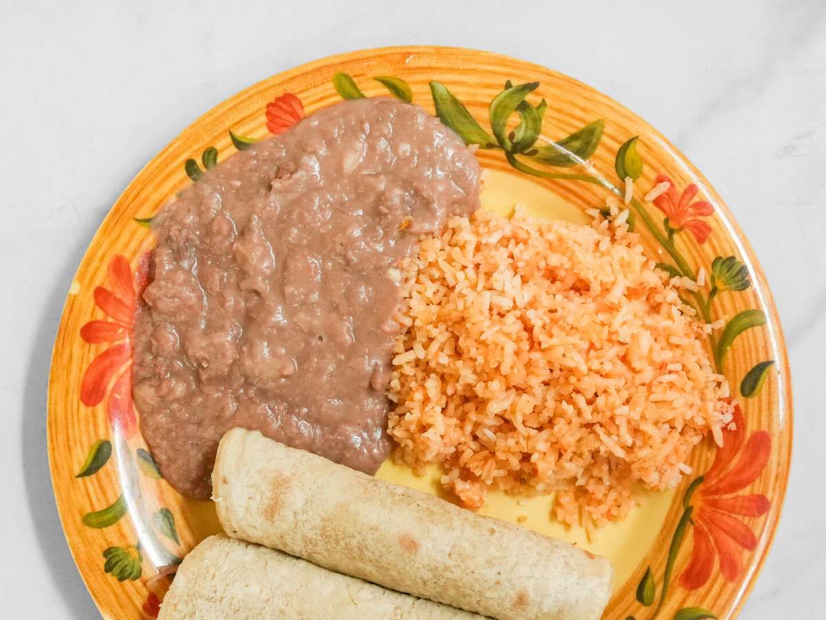 Two Soft Tacos, Rice & Beans.
