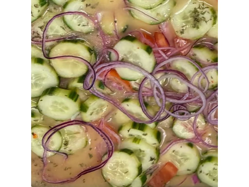 Cucumber Tomato Red Onion.