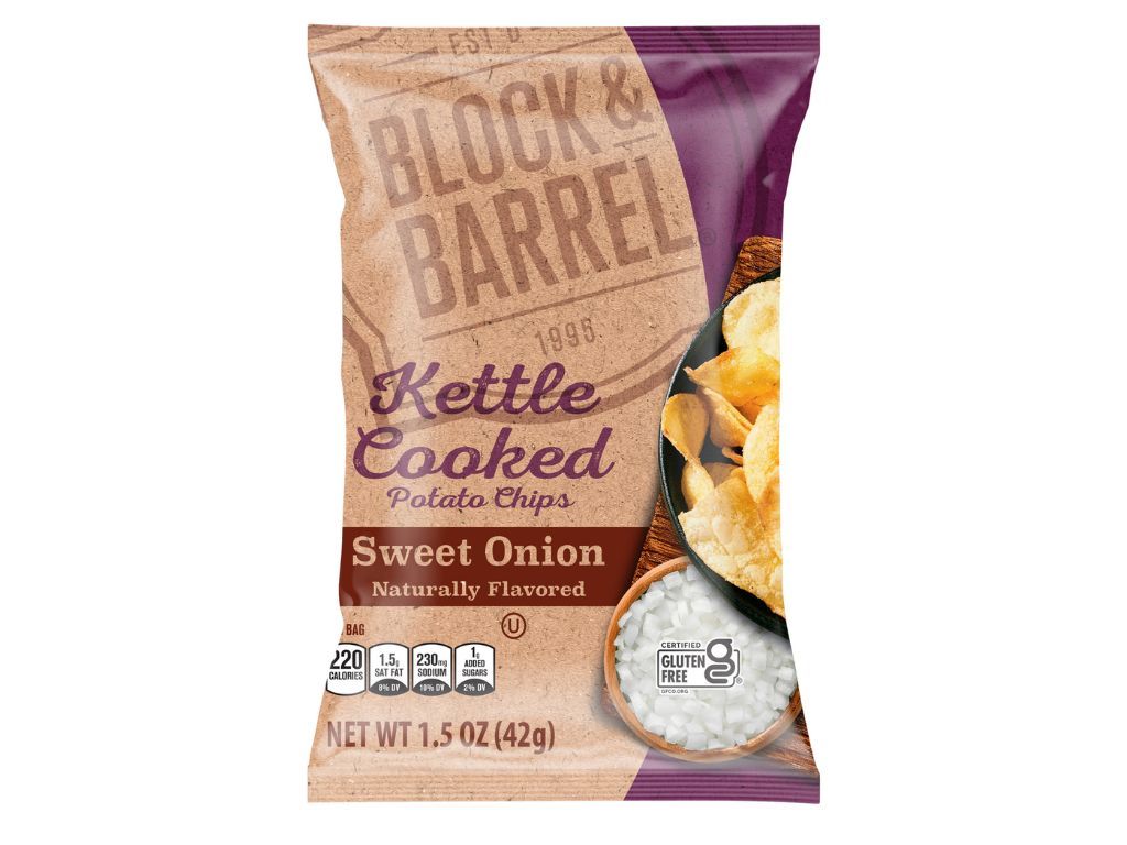 Block & Barrel Kettle Chips Sweet Maui Onion.