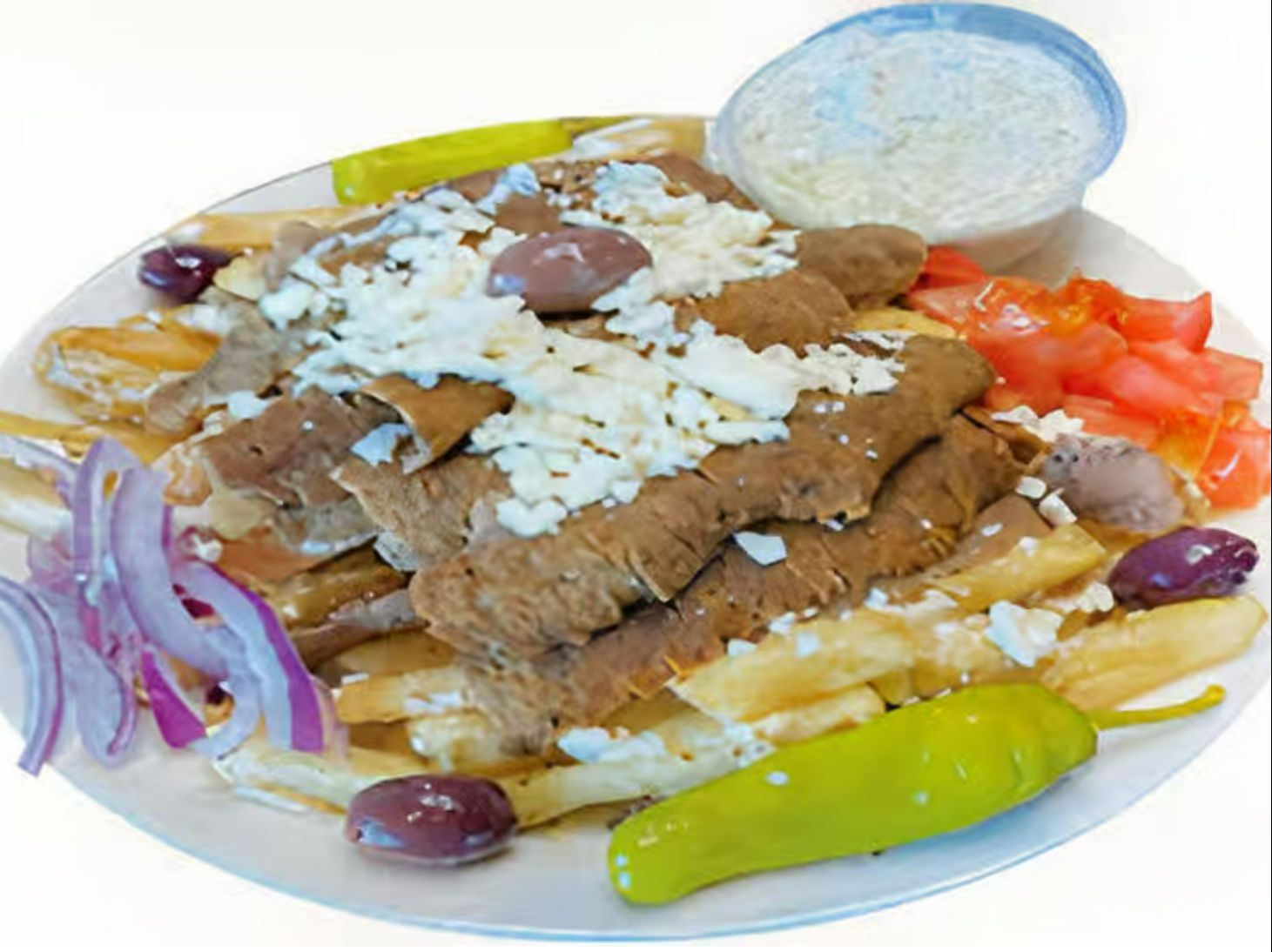 Loaded Gyro Fries & Tzatziki.