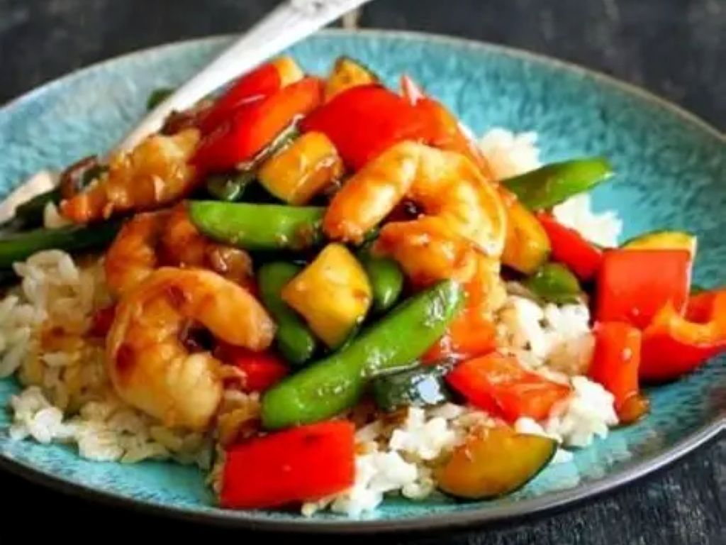 Jumbo Shrimp w/ Mixed Veggies / Tôm khổng lồ với rau củ trộn / 什锦蔬菜大虾.