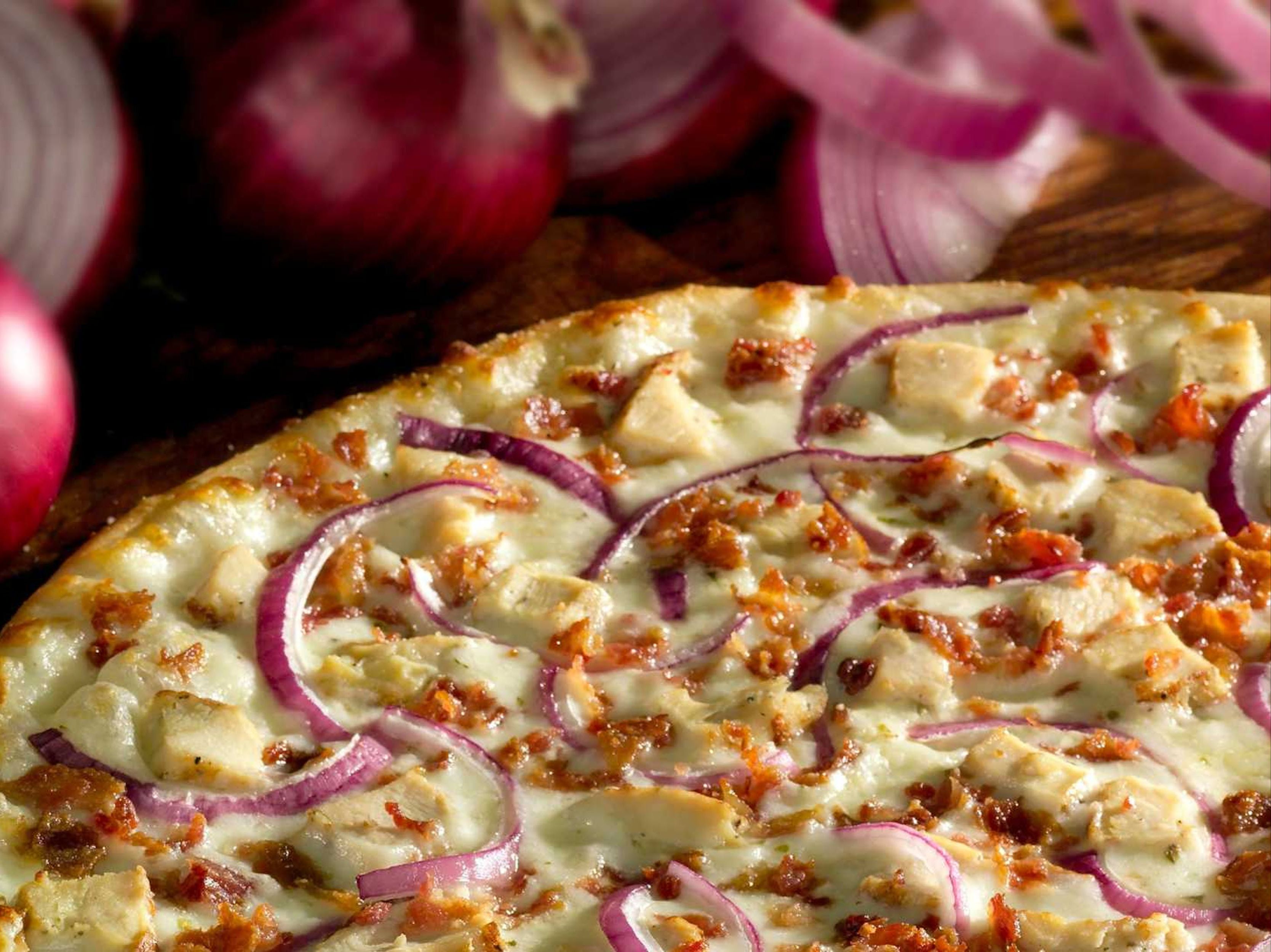 Chicken Alfredo Pizza.