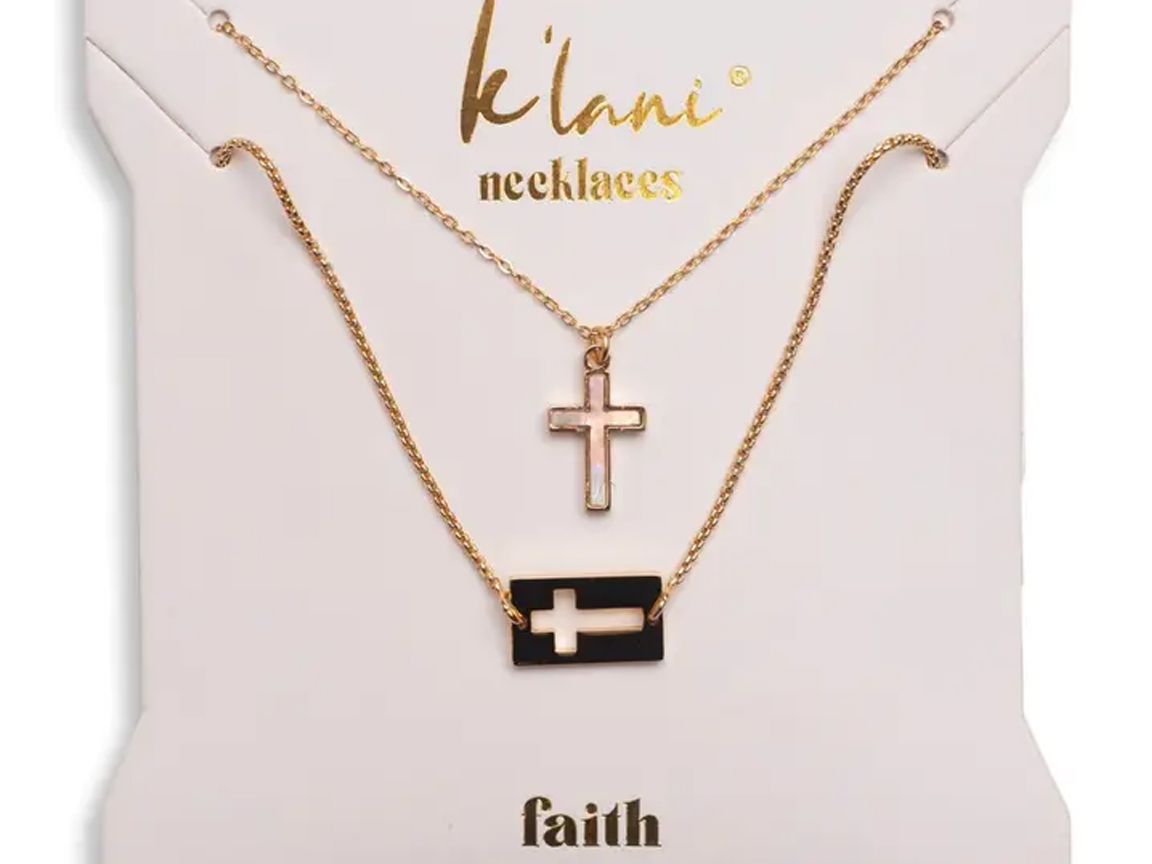 "Faith" Necklace Set Gold Mother of Pearl.