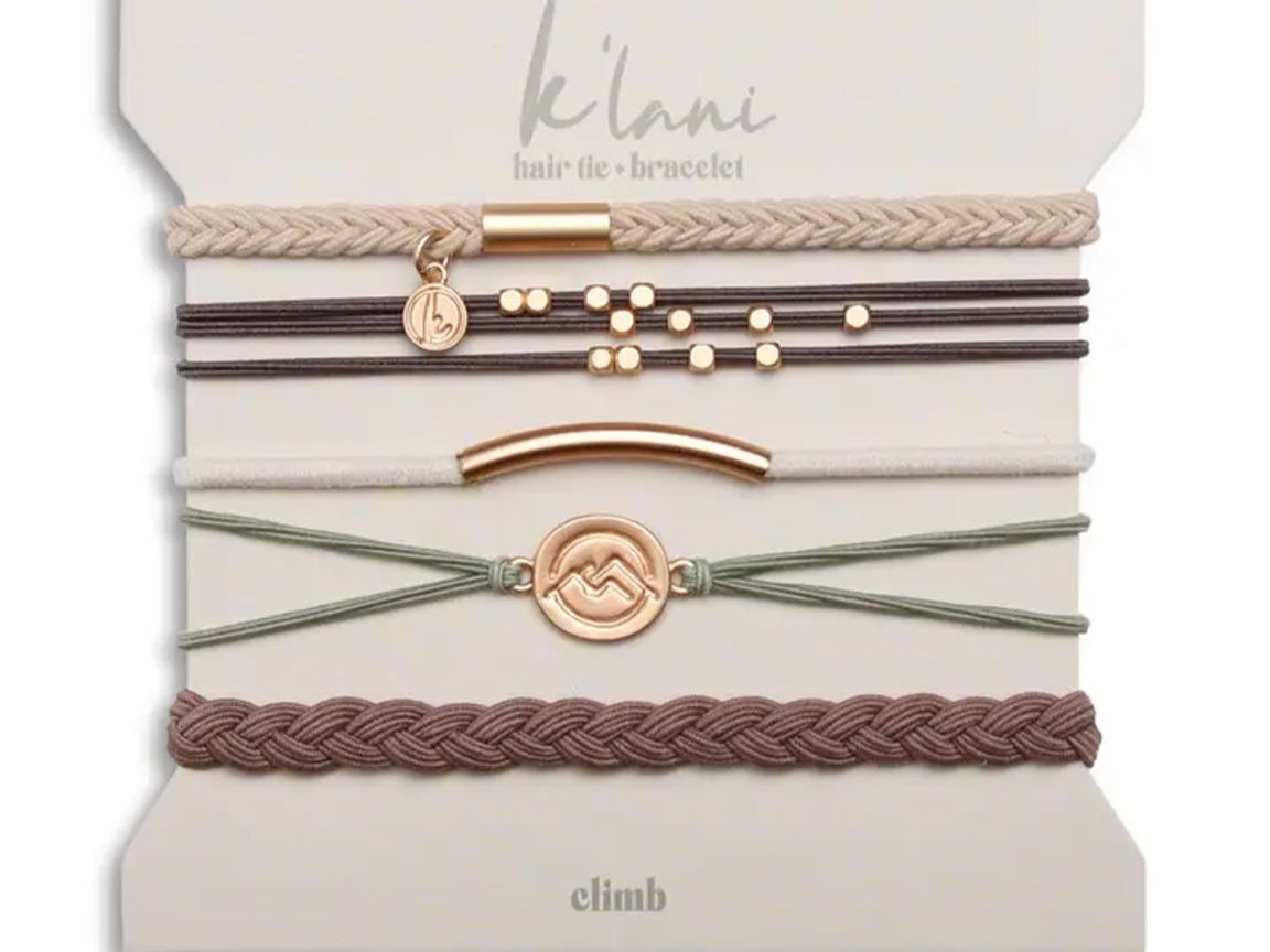 "Climb" Gold Mountain Peak Charm Hair Tie Bracelets.