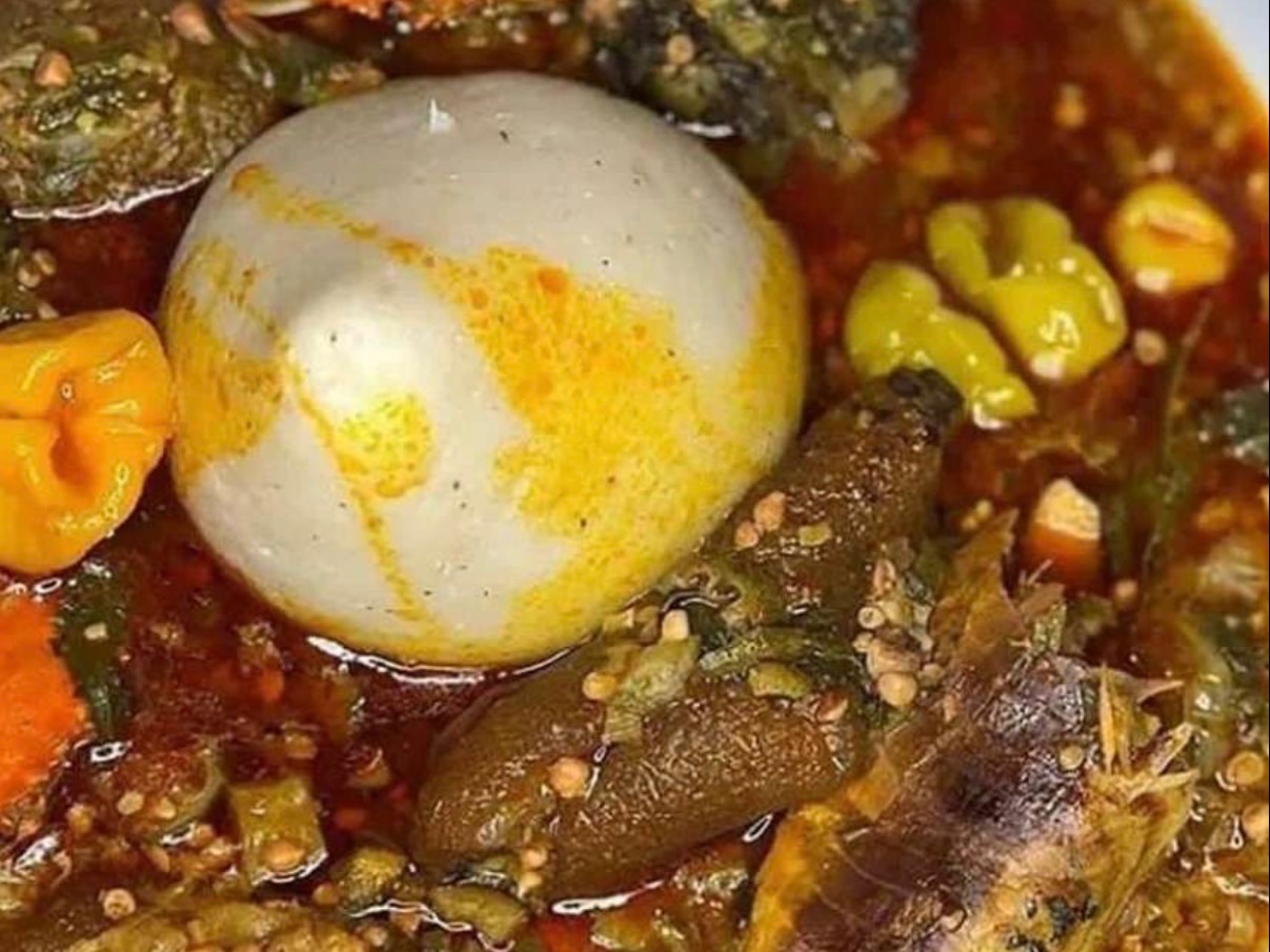 Banku and Okra with Assorted Meat And Shrimp.