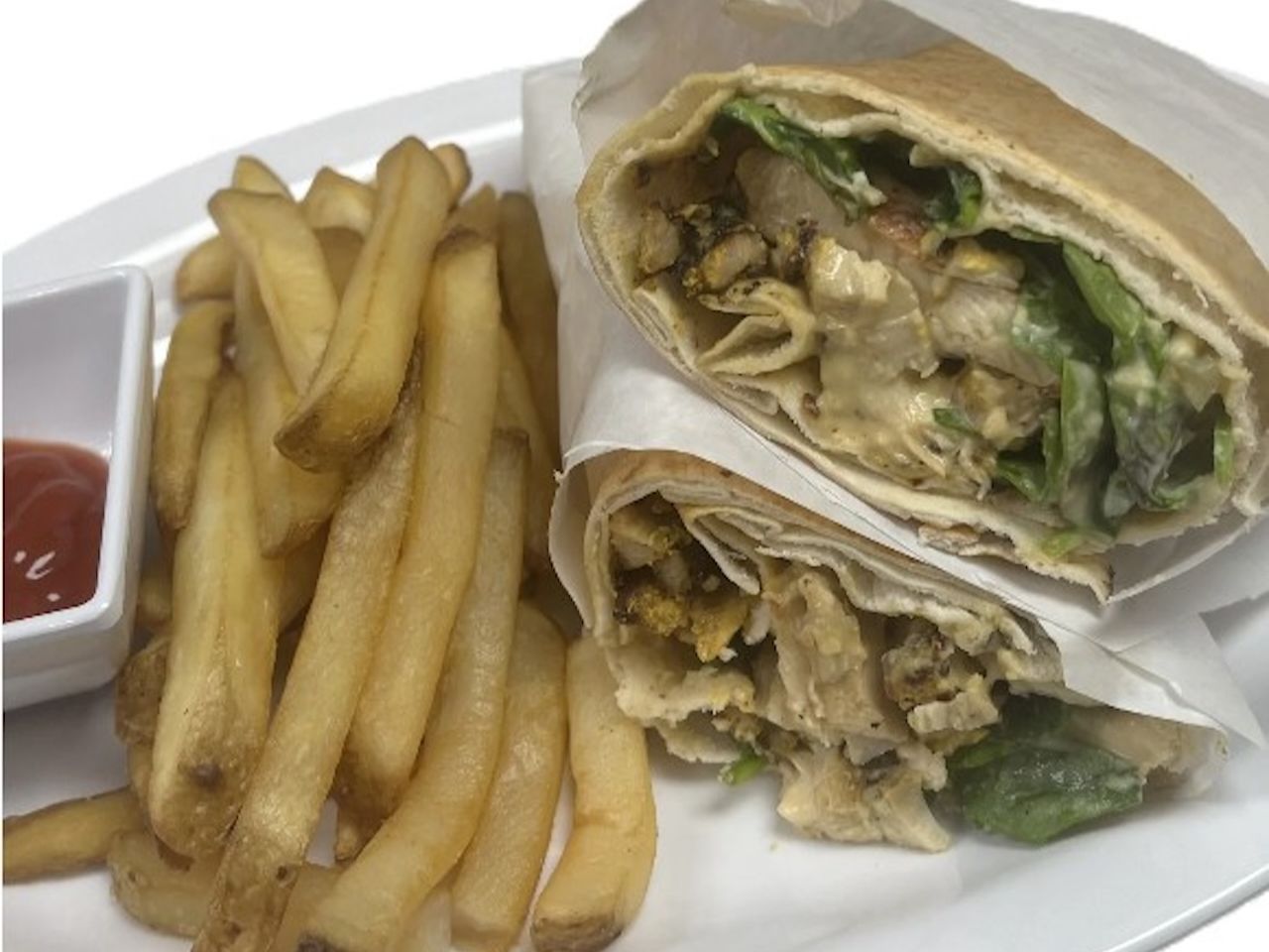 Shish Taouk and Hummus Wrap.