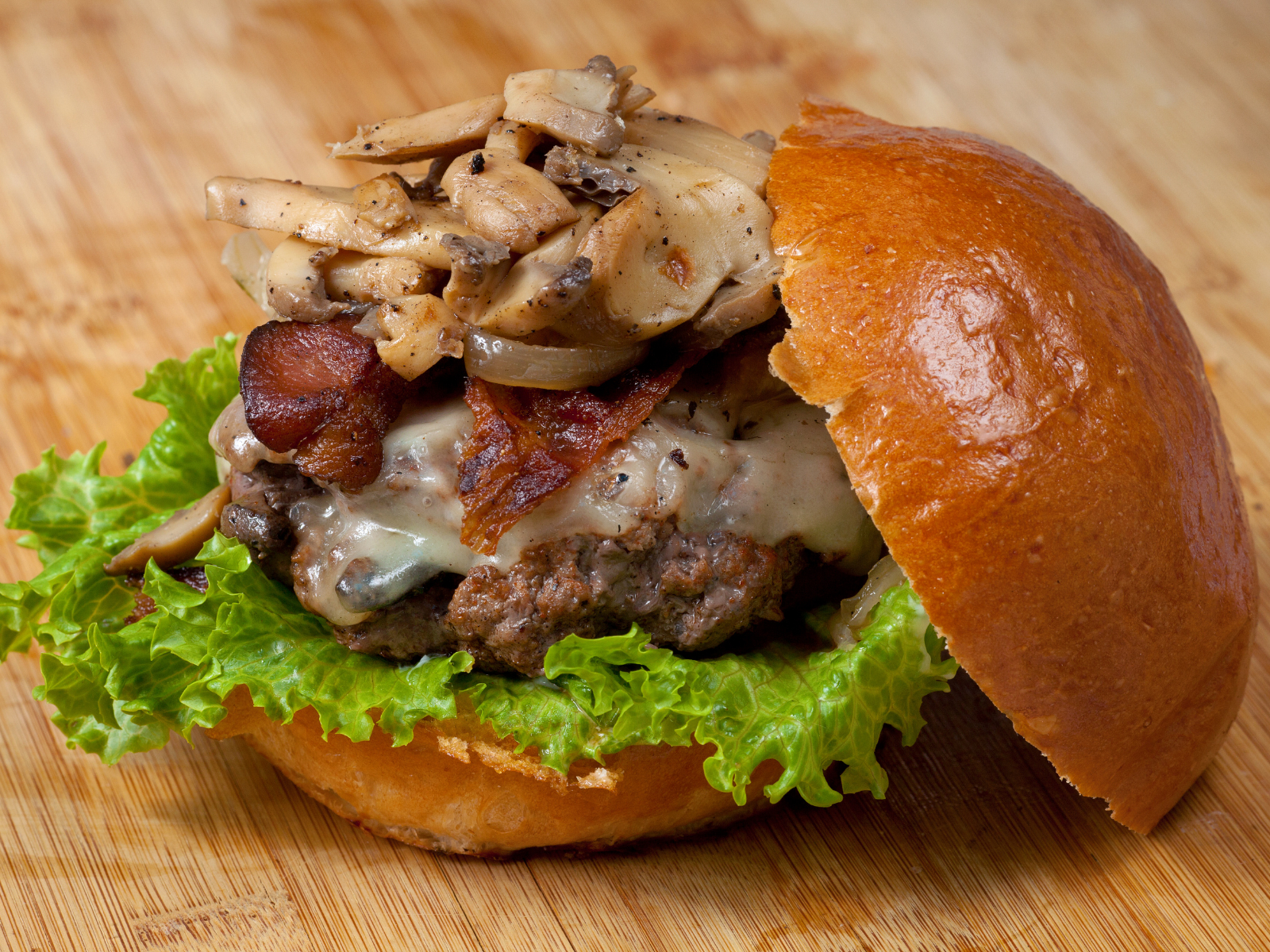 Mushroom Bacon Swiss Burger.