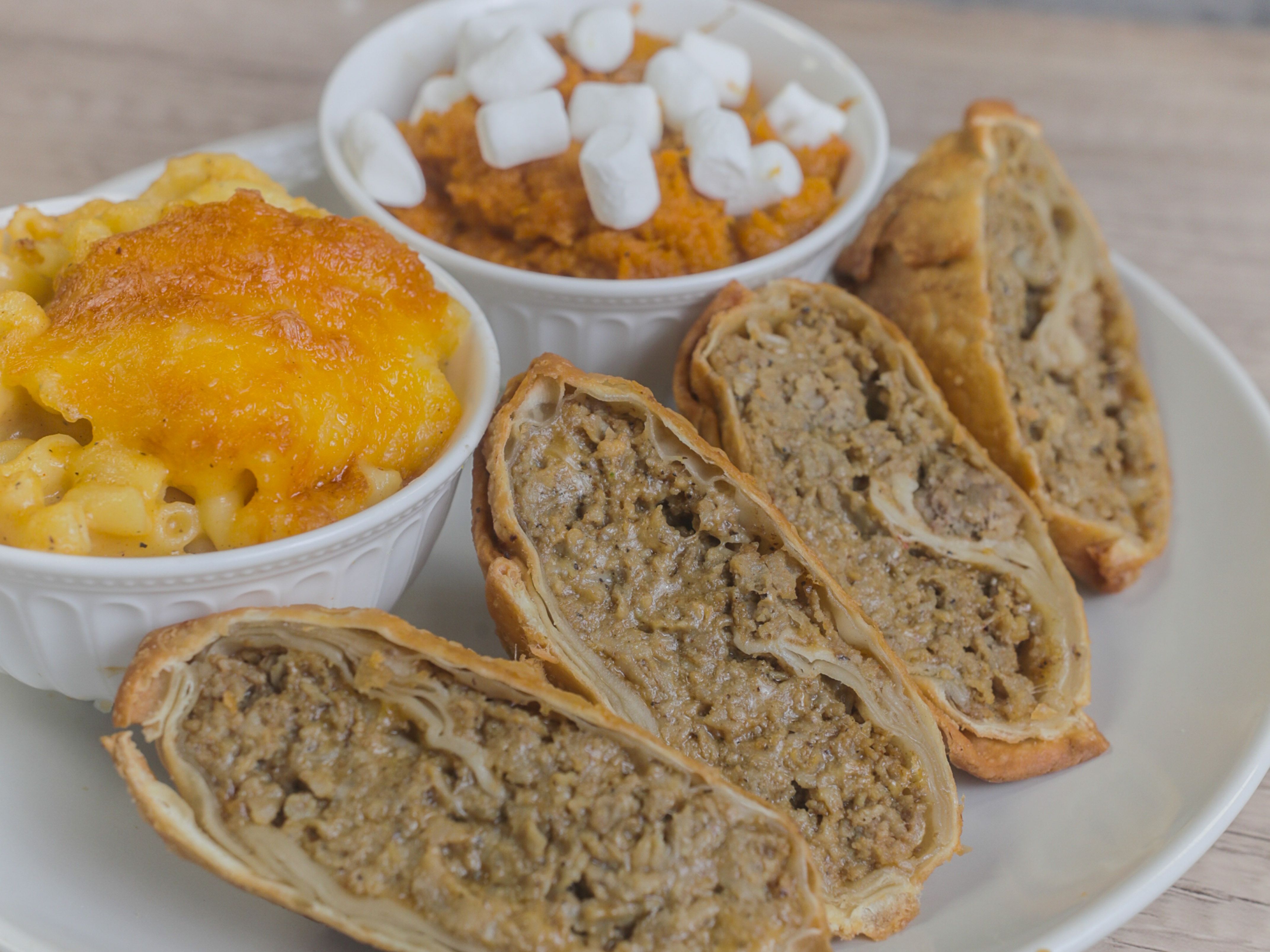 Cheesesteak egg rolls - two sides