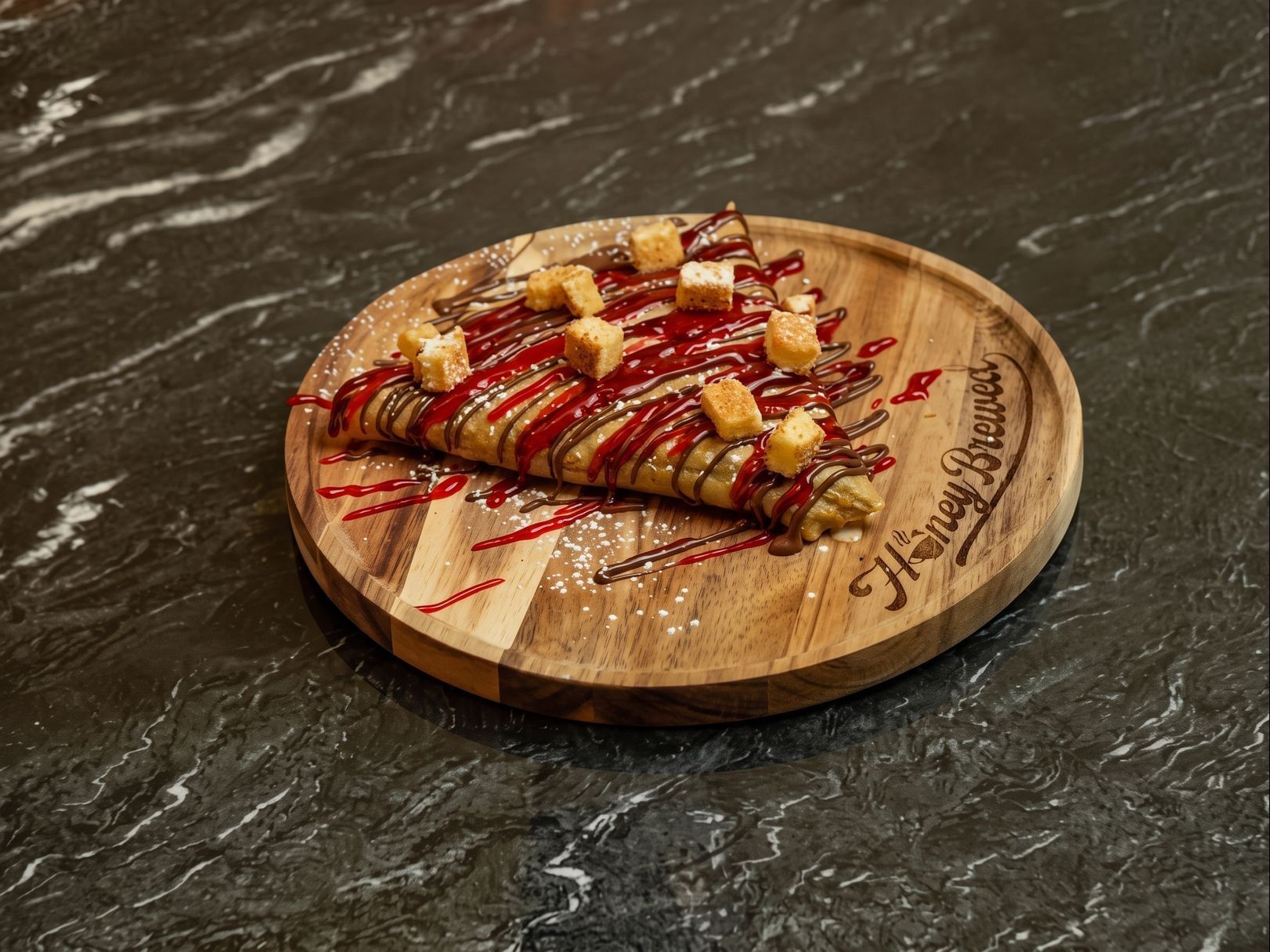 Cheesecake Bites with Strawberries (Nutella) Crepe.
