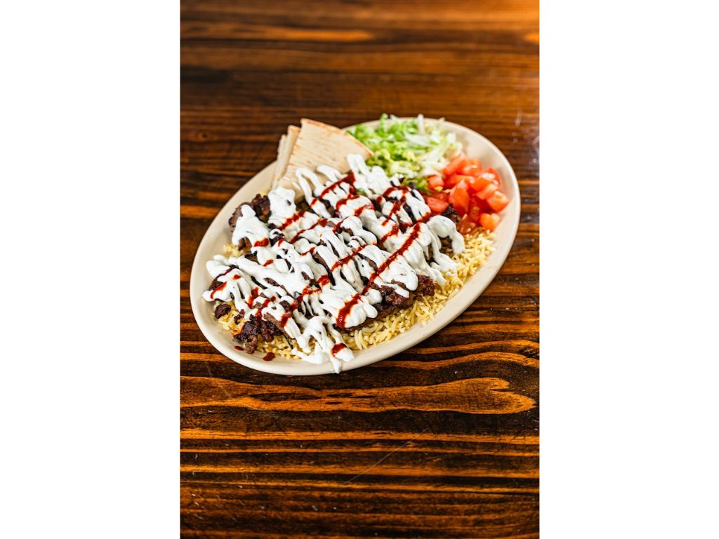 Beef Kabab over Rice.