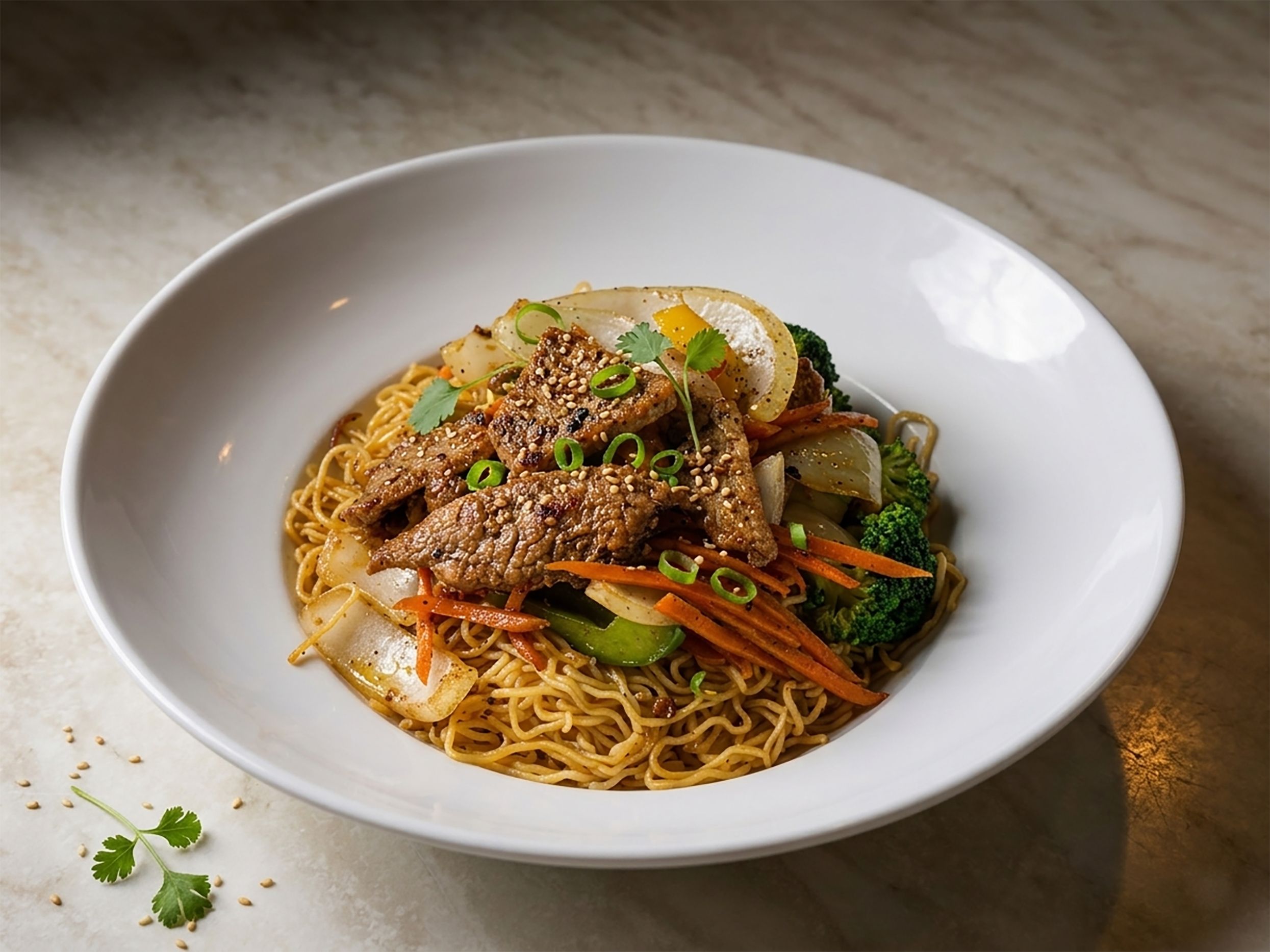 E4. Grilled Pork Egg-Noodle Stir-Fry.