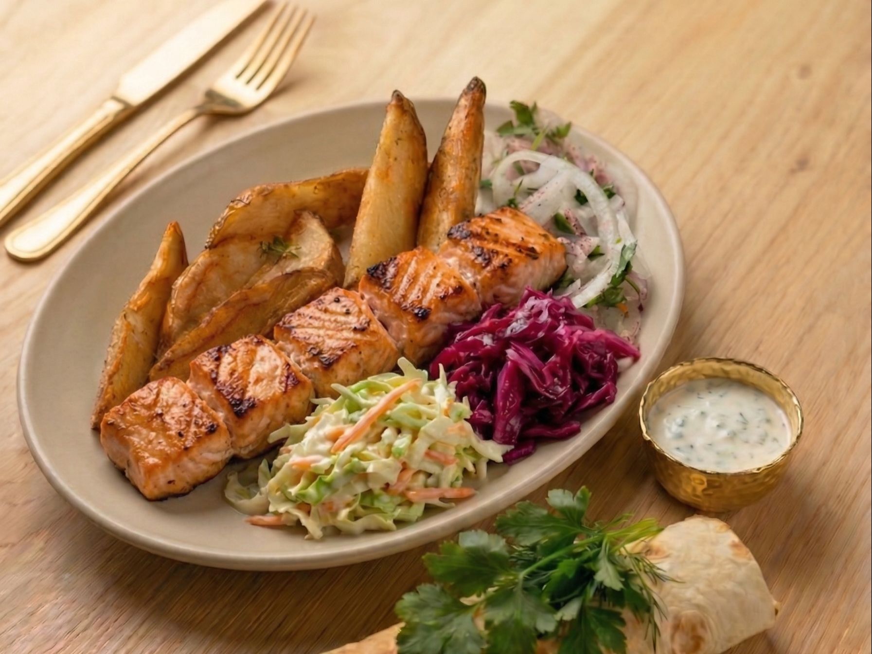 Salmon Kebab.