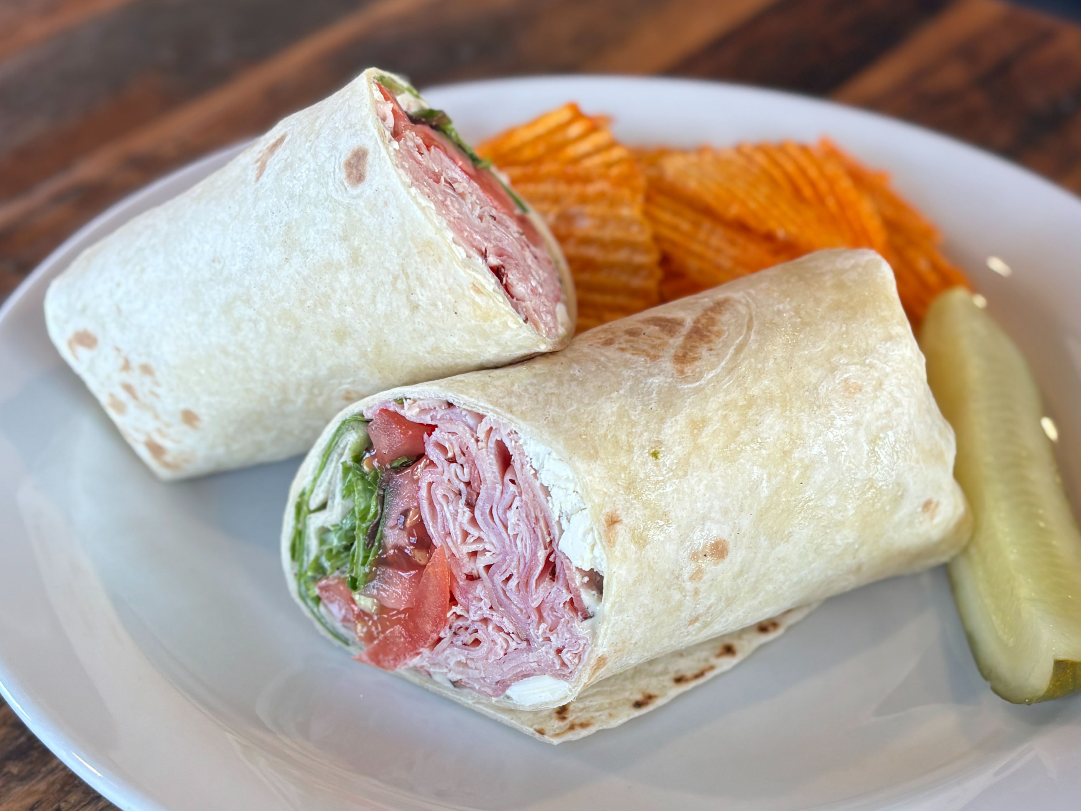 Pesto, Ham, and Feta Wrap.