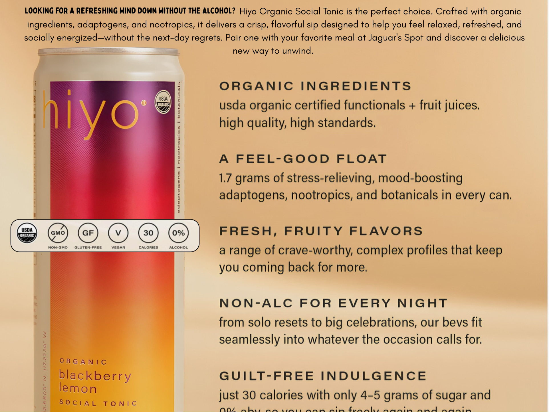 Hiyo Organic Social Tonic Blackberry Lemon.