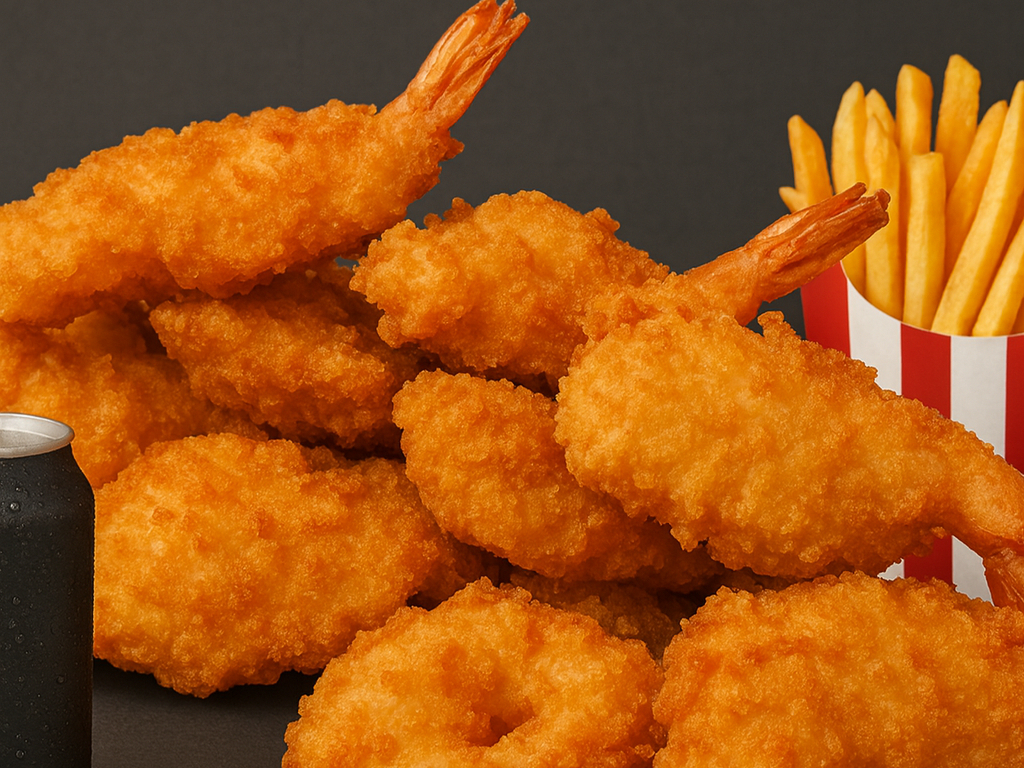 #61 9 PCS Jumbo Shrimp Combo W/fries & can soda.