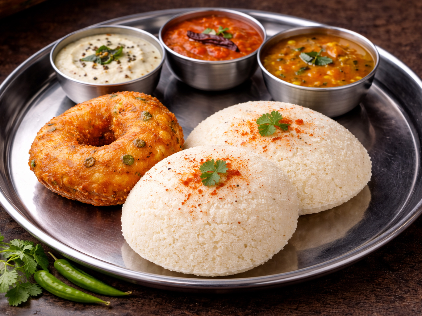 Idli Vada Combo (2 Pcs Idli, 1 Vada).