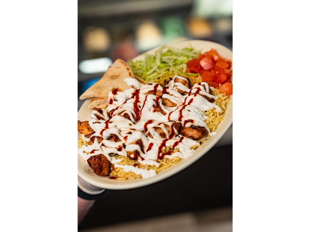 Chicken Kabab over Rice.