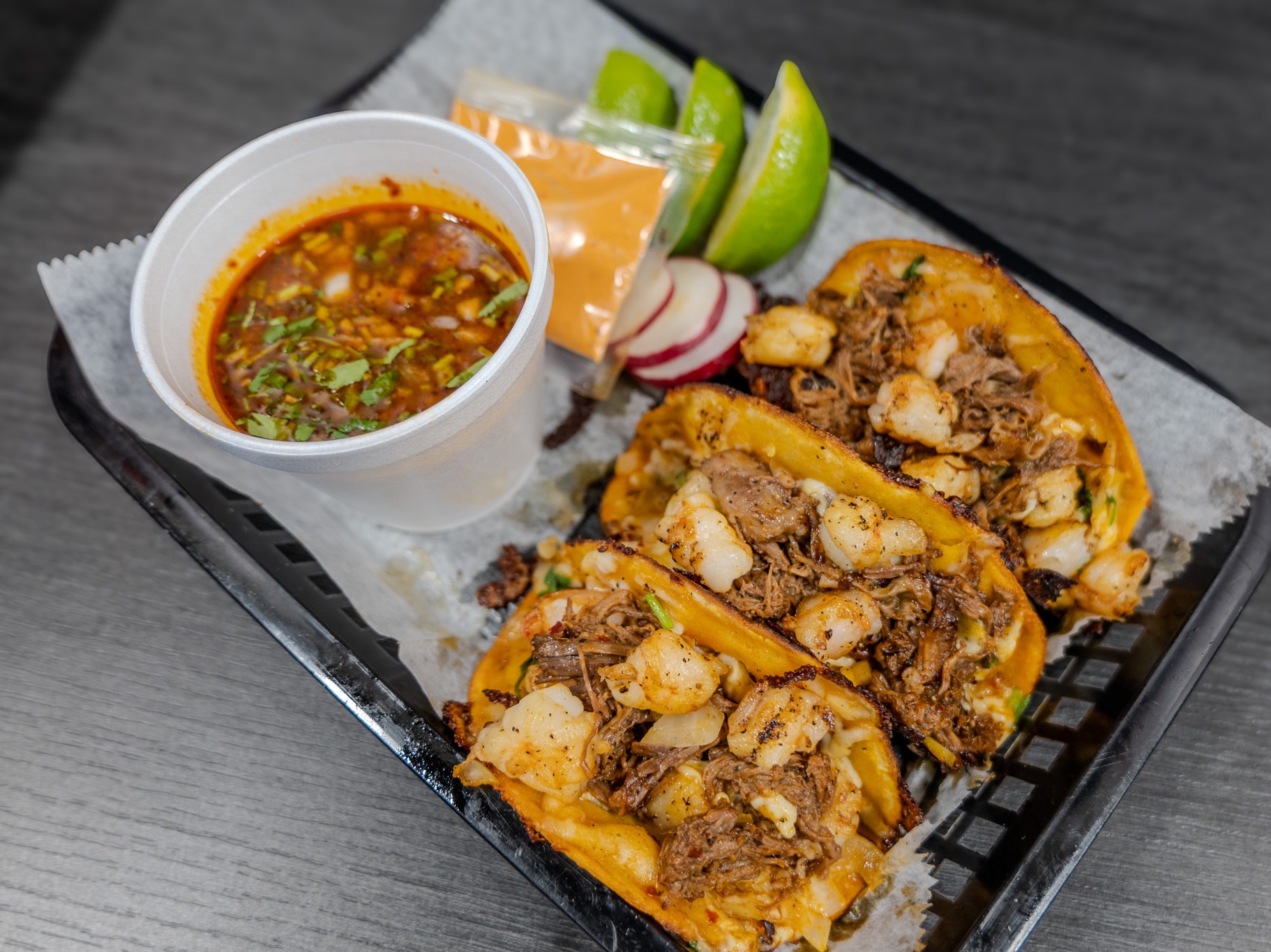 Surf & Turf Birria Tacos.