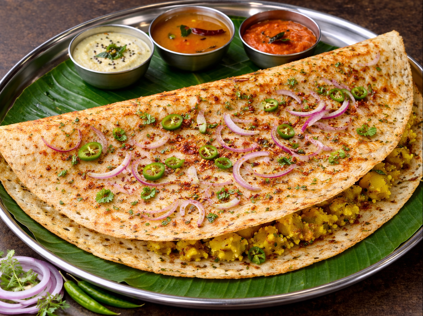 Onion Chili Rava Masala Dosa.