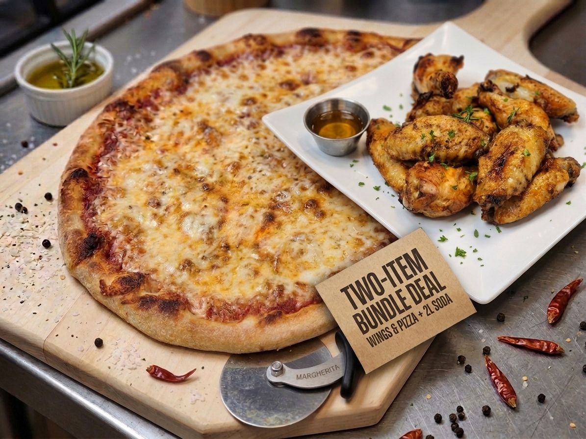 Large pizza with 10 wings.