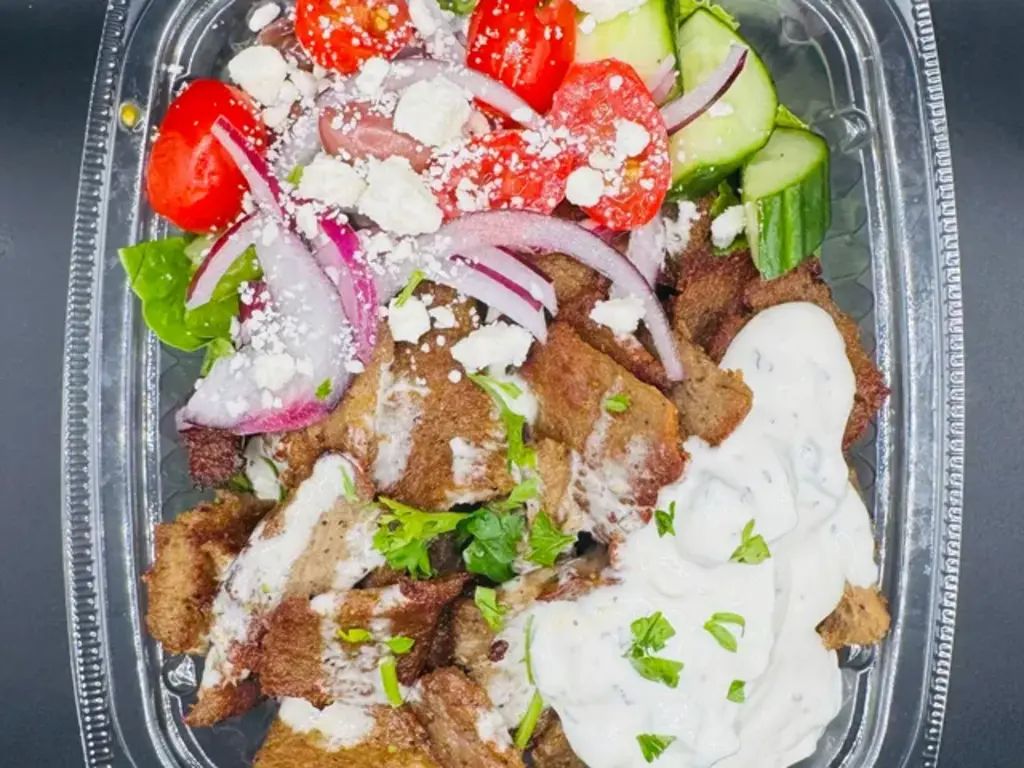 LAMB & BEEF GYRO SALAD BOWL.