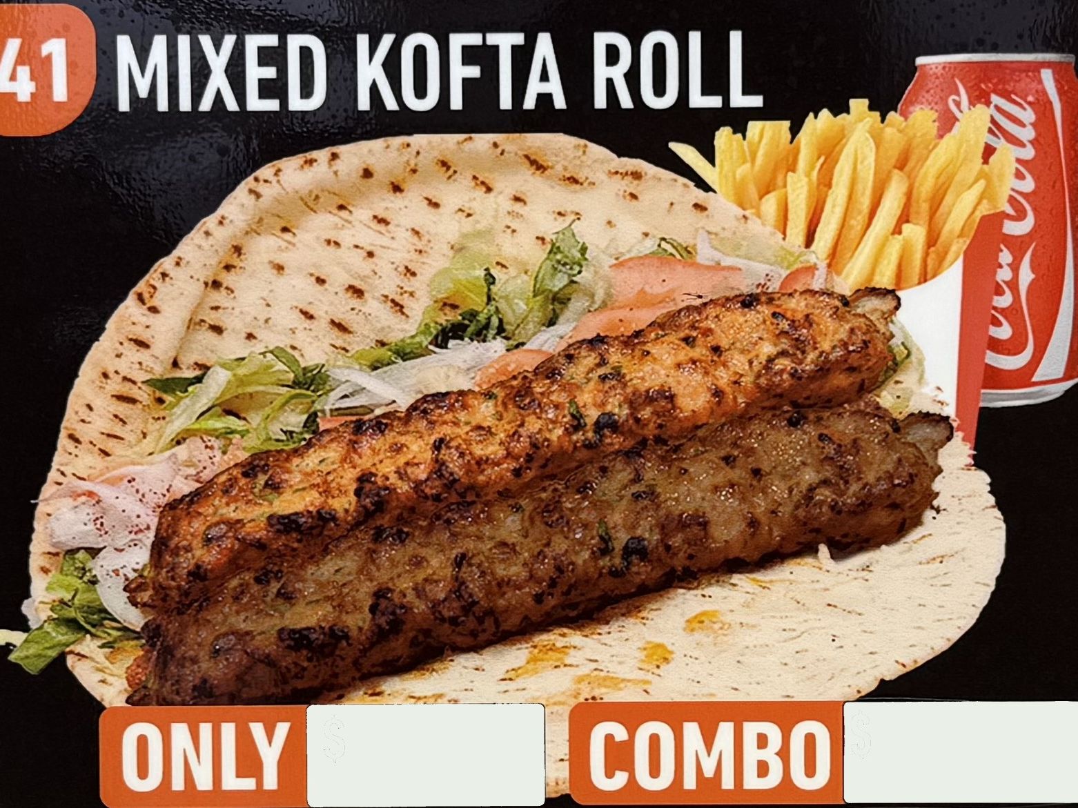 #41 Mixed Kofta Beef + Chicken  Roll W/ Fries And Can Soda.