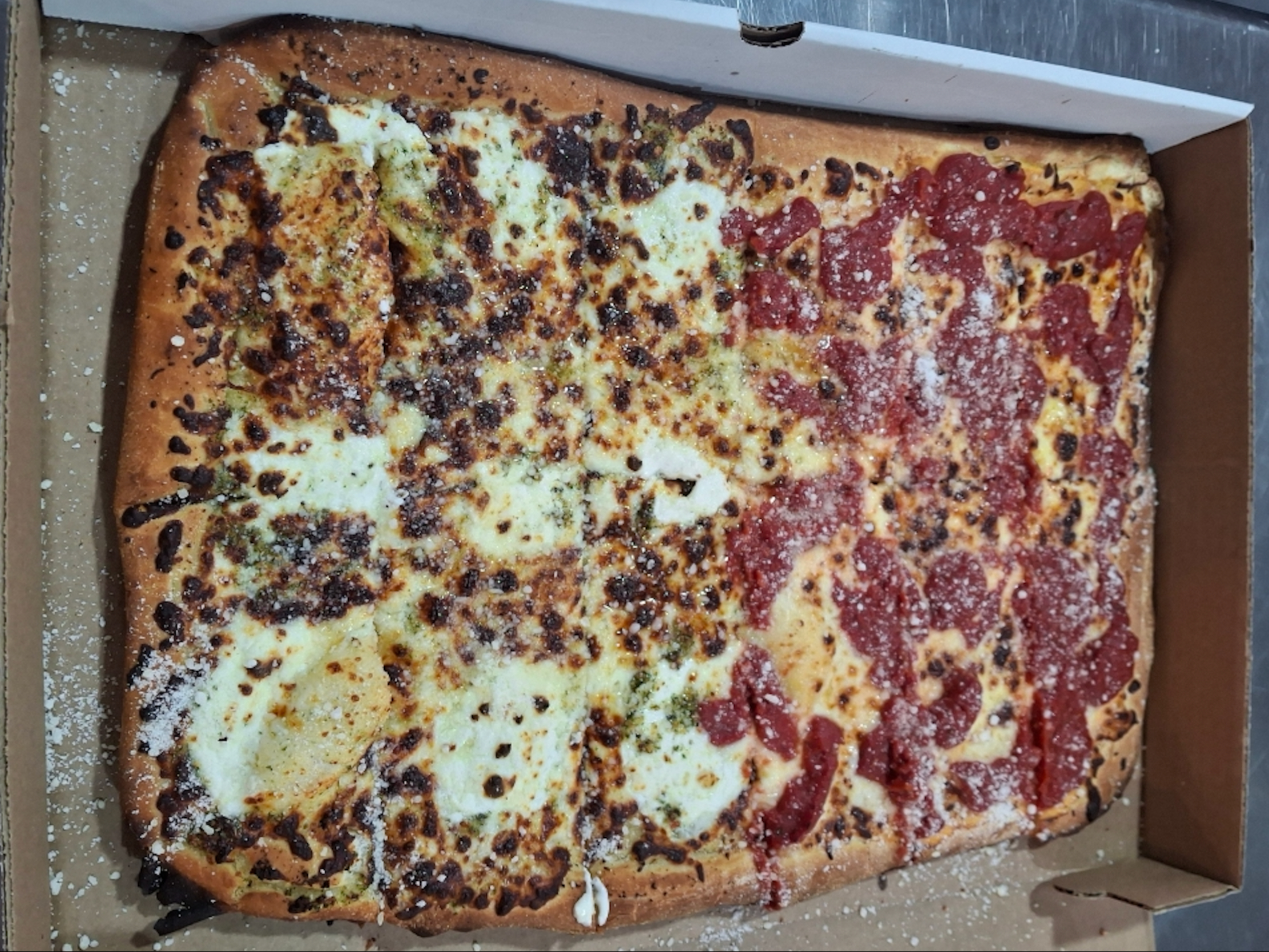 1/2 White 1/2 Red.