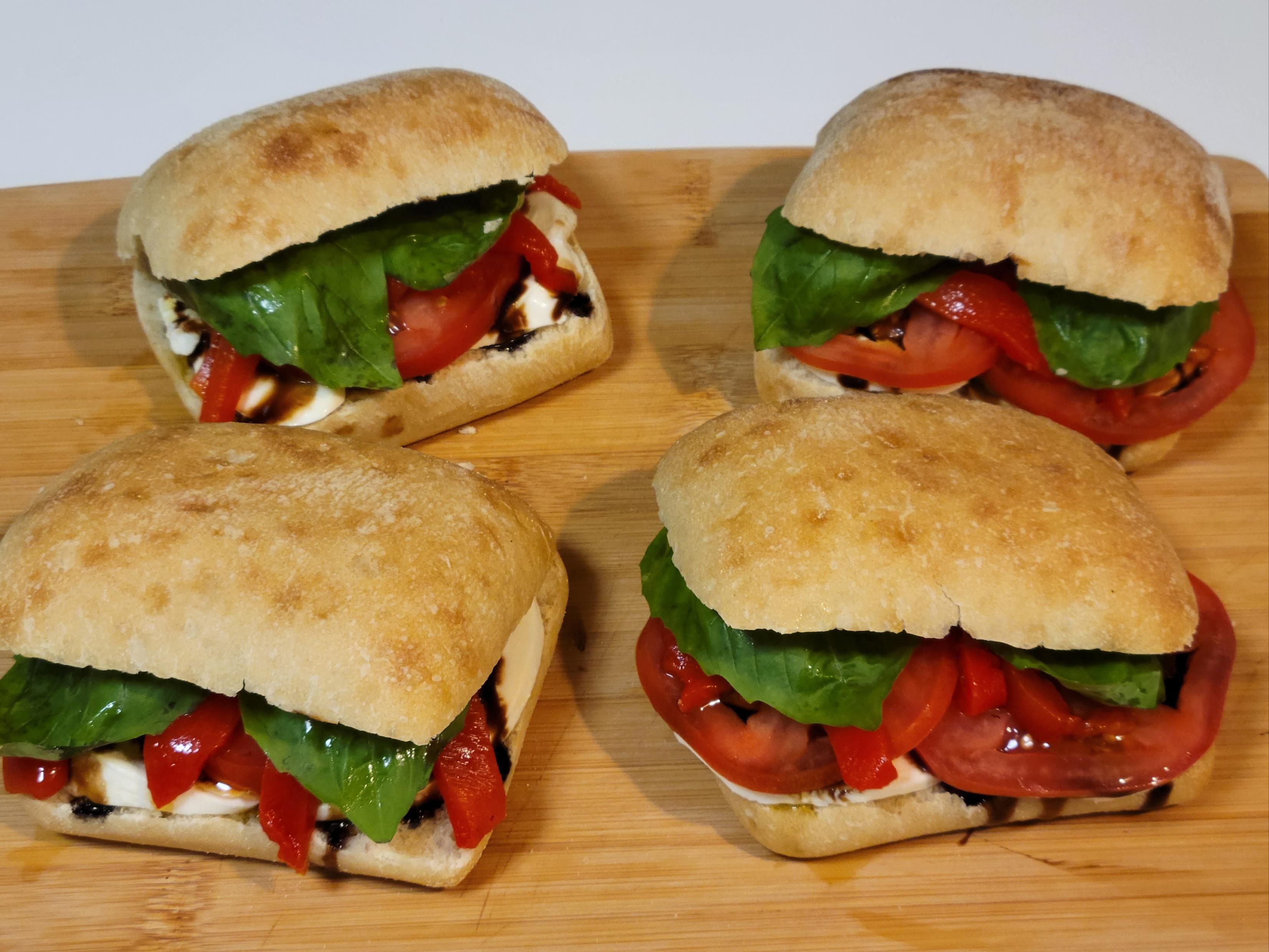 Mozzarella Caprese Sandwich on Ciabatta Bread.
