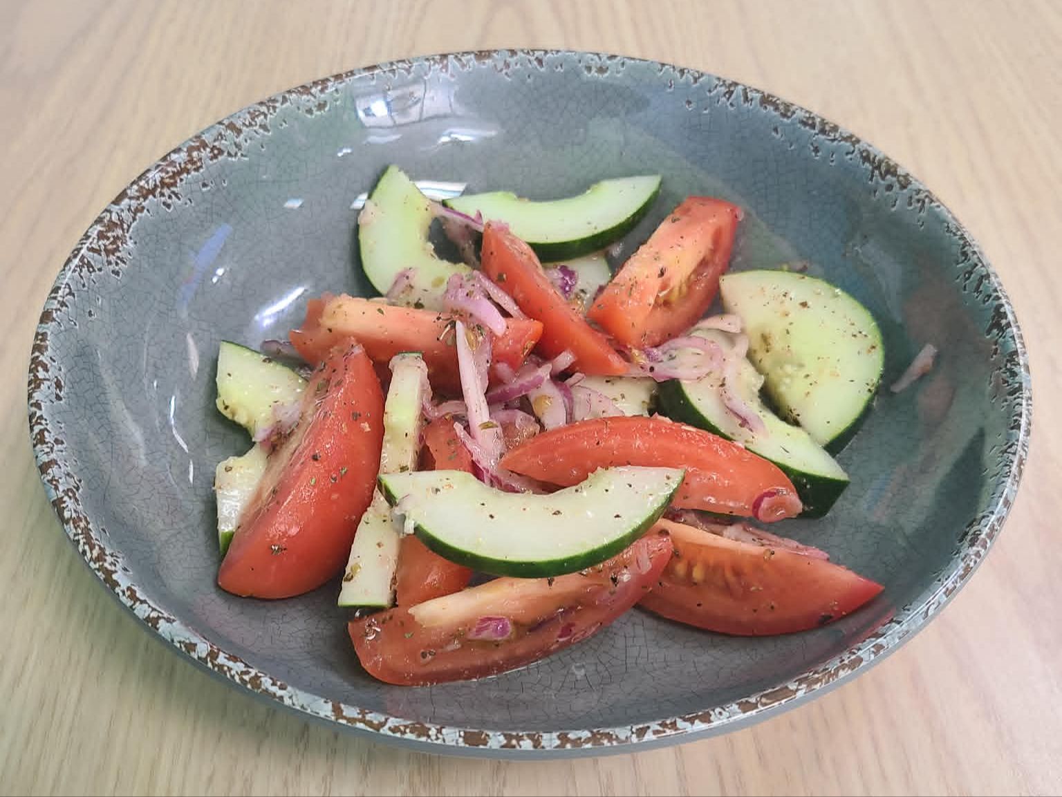 Tomato, Cucumber, & Onion Salad Large Salad Plate.