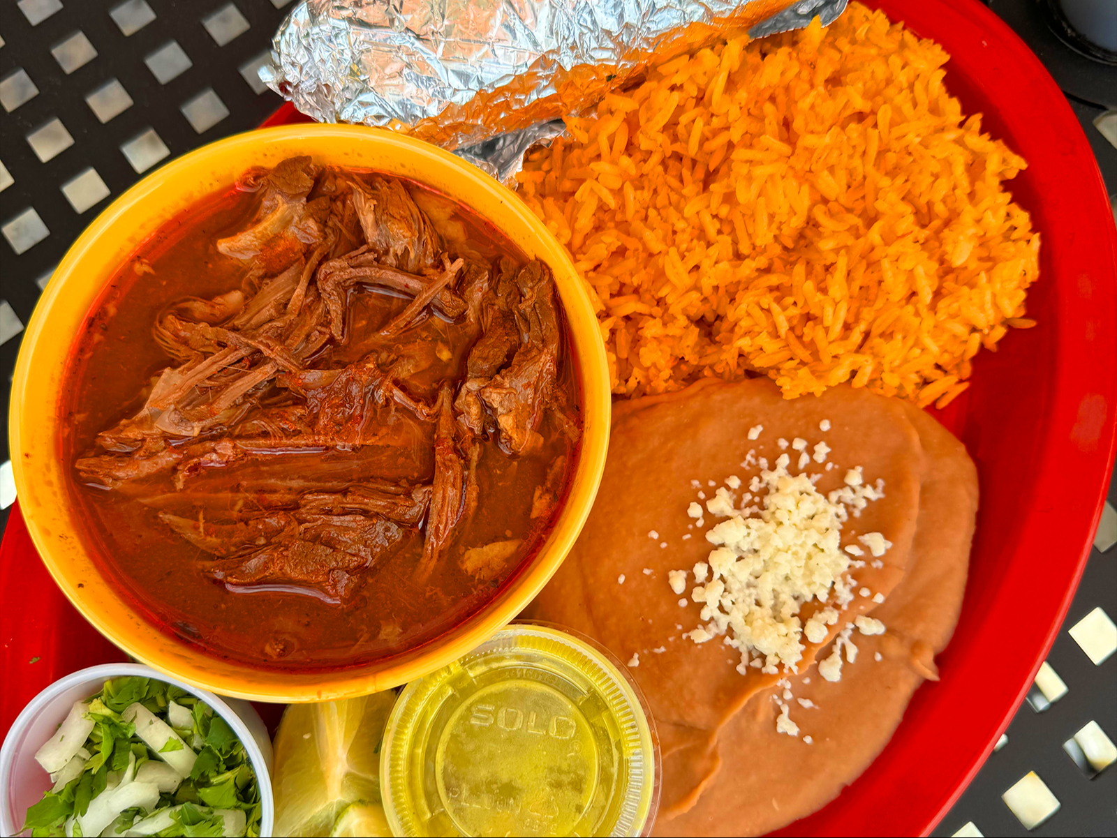 Birria Entree w/ Rice & Beans