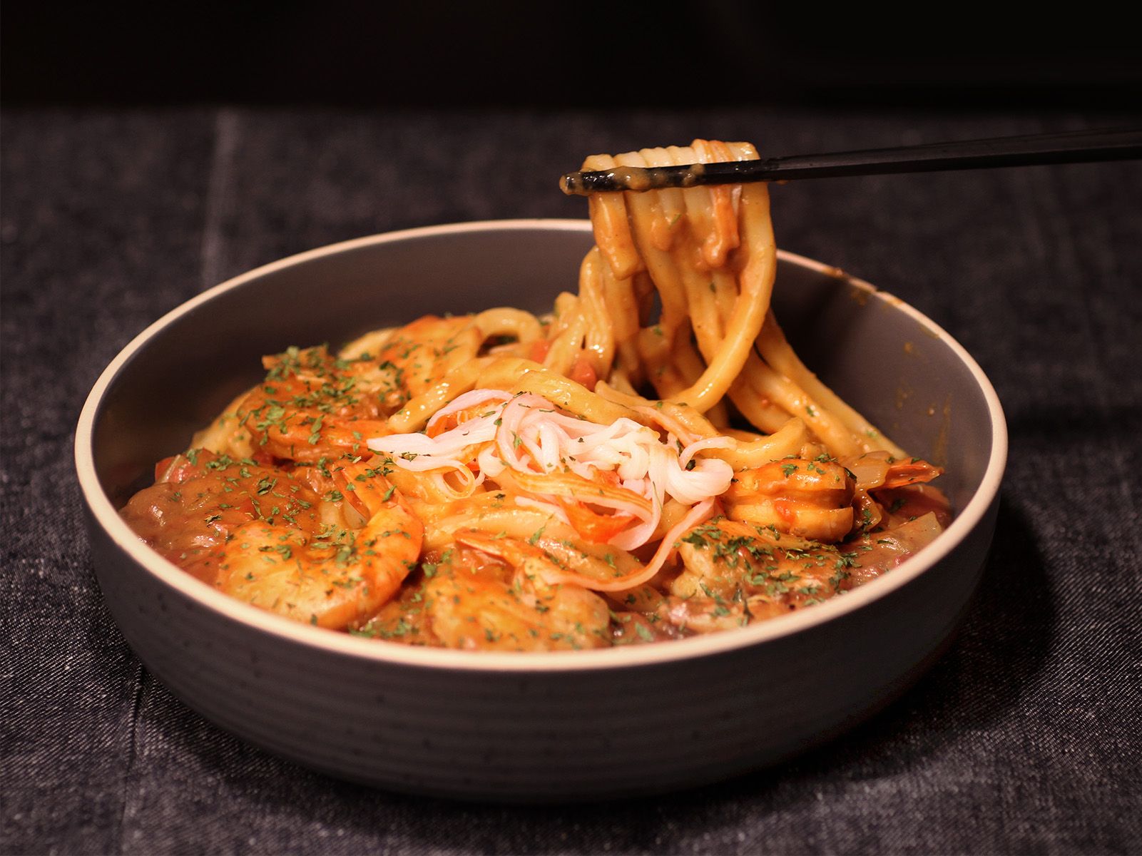 Udon au Curry Crémeux aux Crevettes