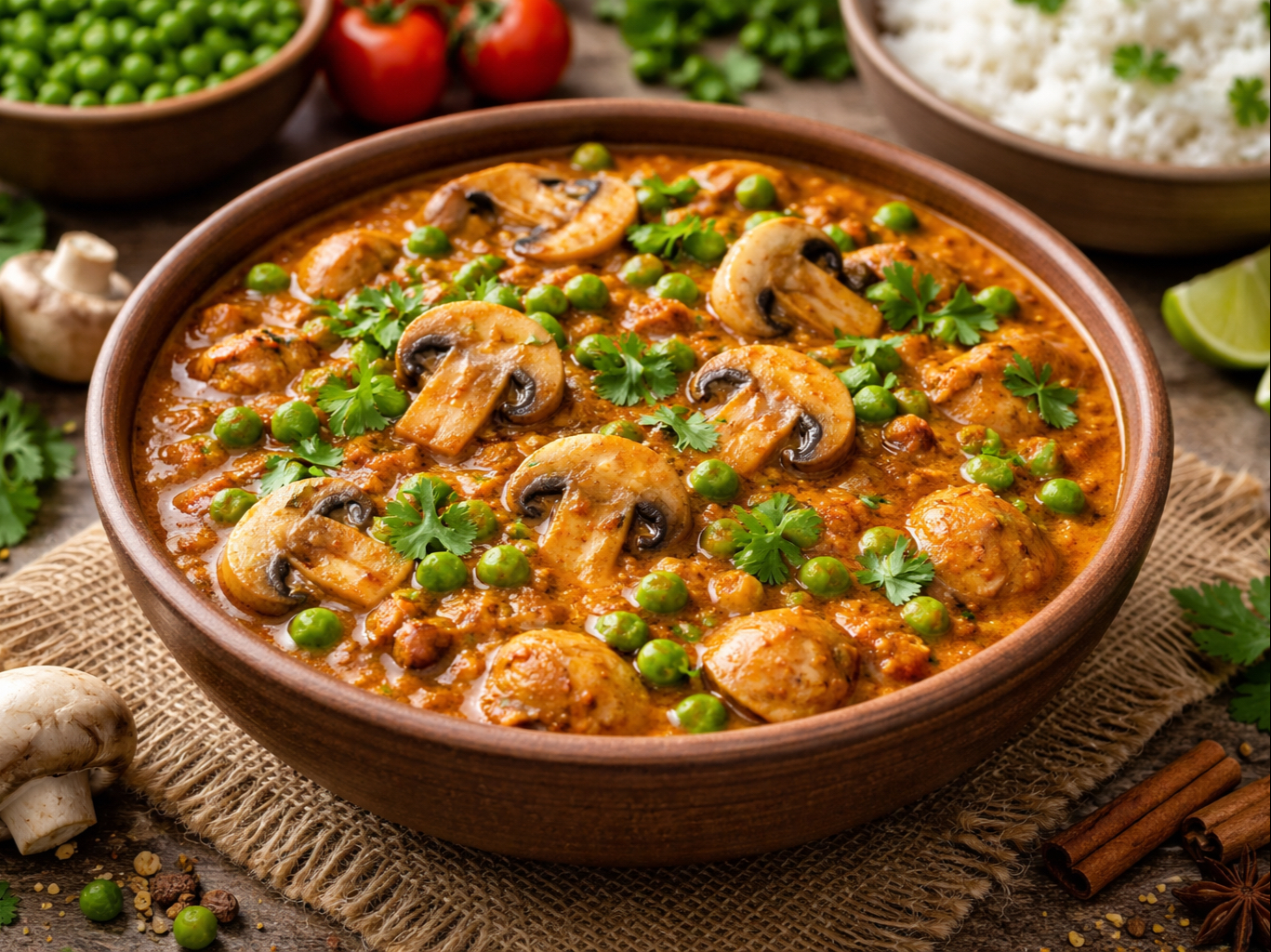Mutter Mushroom w/Rice.