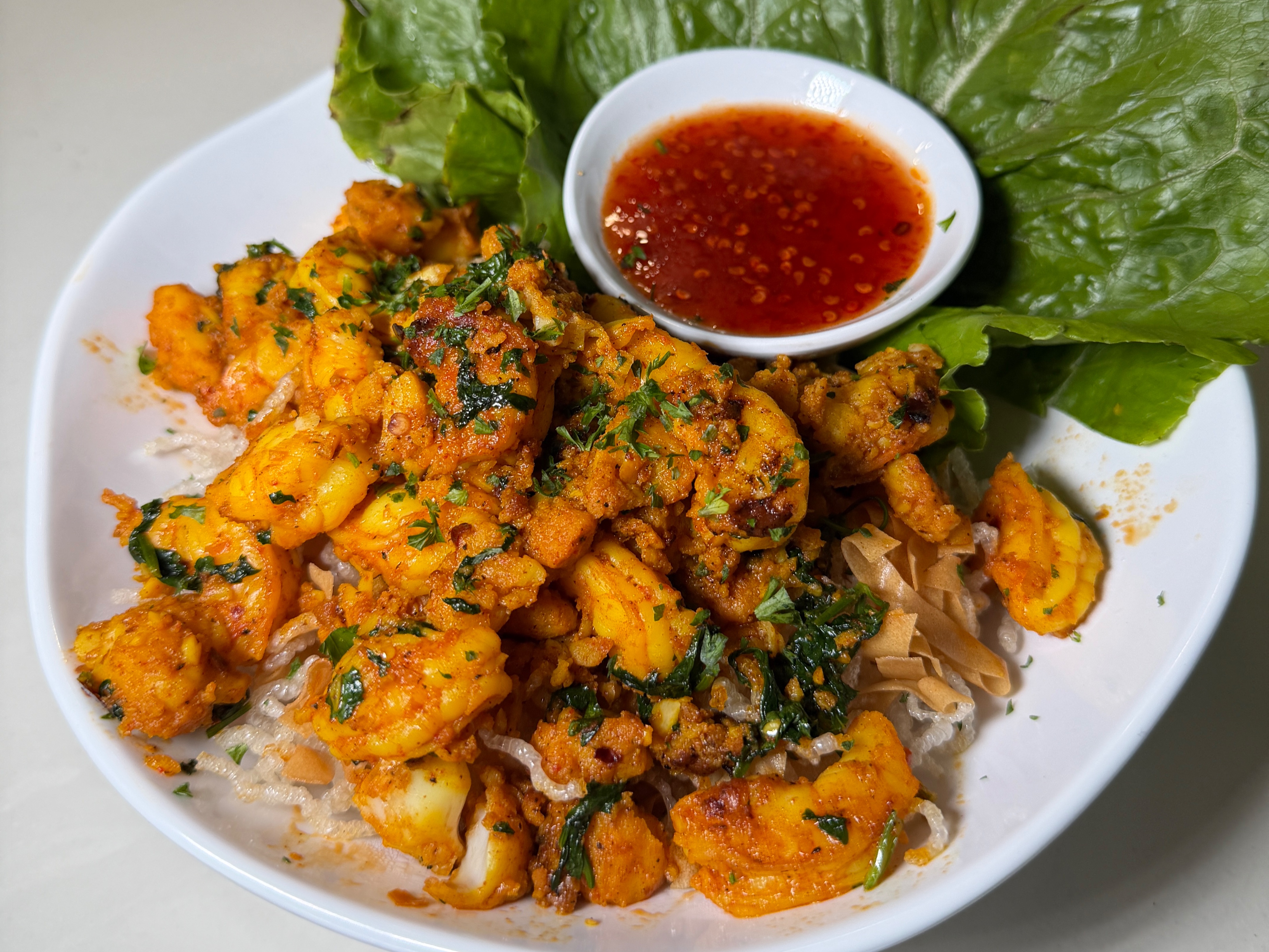 Seafood lettuce wrap.