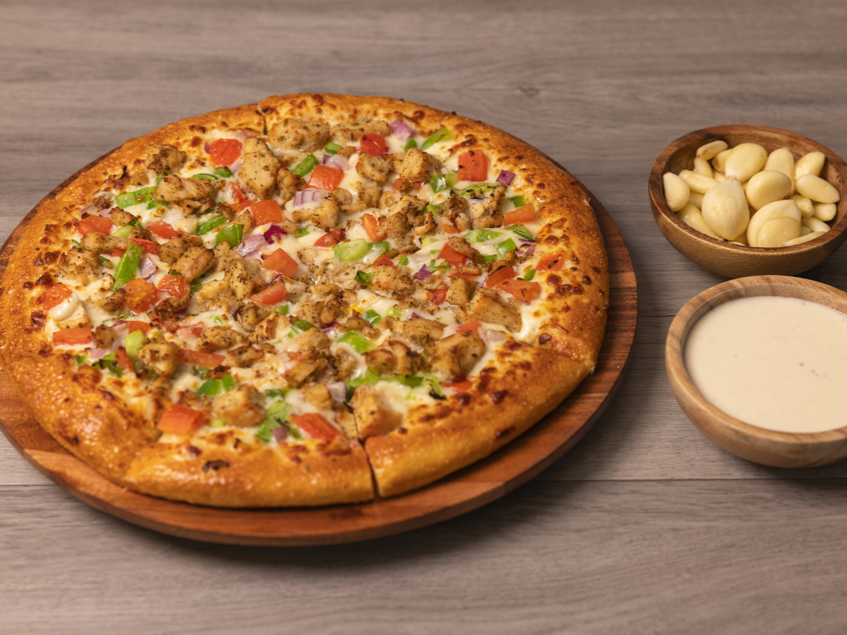 Roasted Garlic Chicken Pizza.