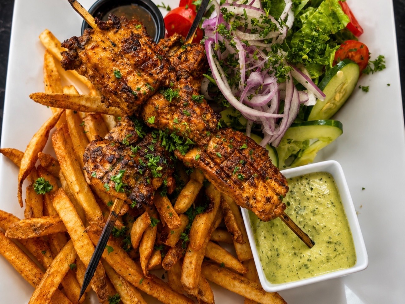 Charcoal chicken kabobs.