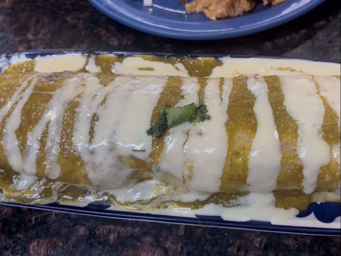 Green Sauce N Cheesedip Wet Burrito.