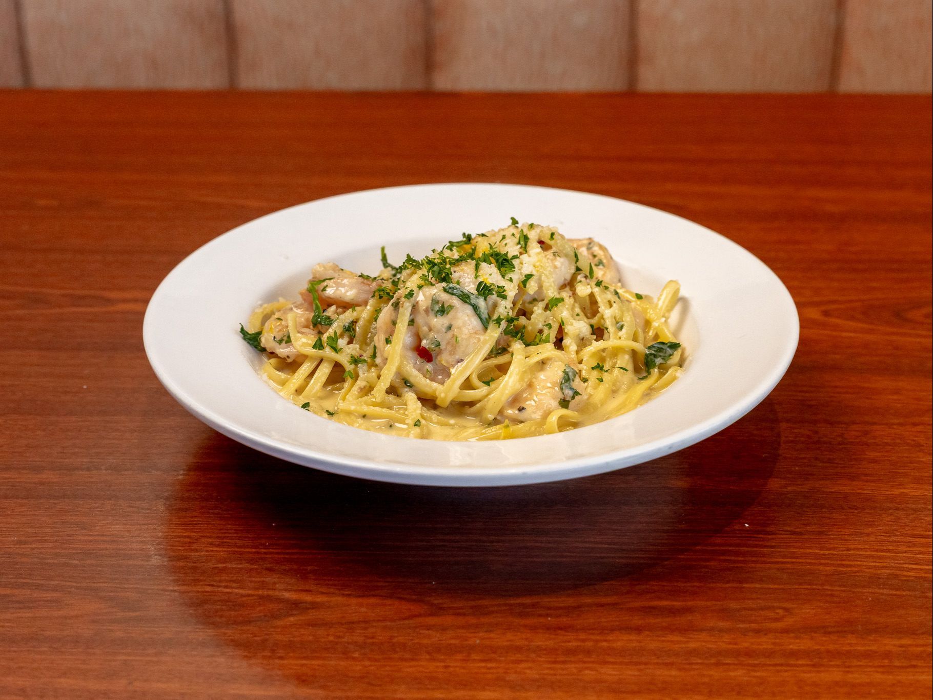 Creamy Lemon Garlic Shrimp Pasta.