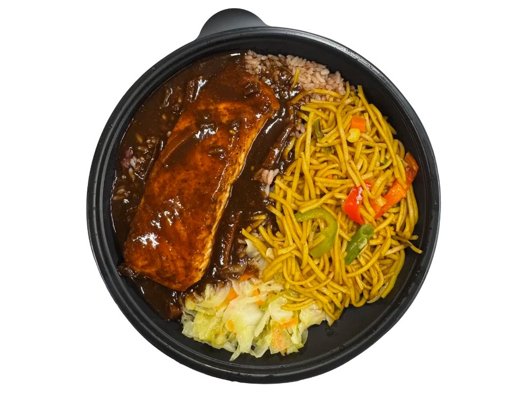 Jerk Salmon  & Chow mein.