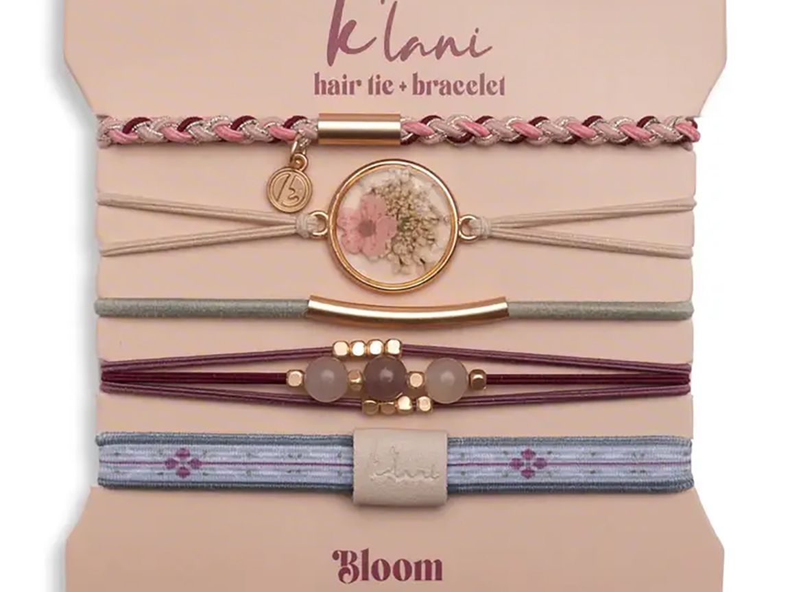 "Bloom" Maroon and Pink with Pressed Flowers Hair Tie Bracelets.
