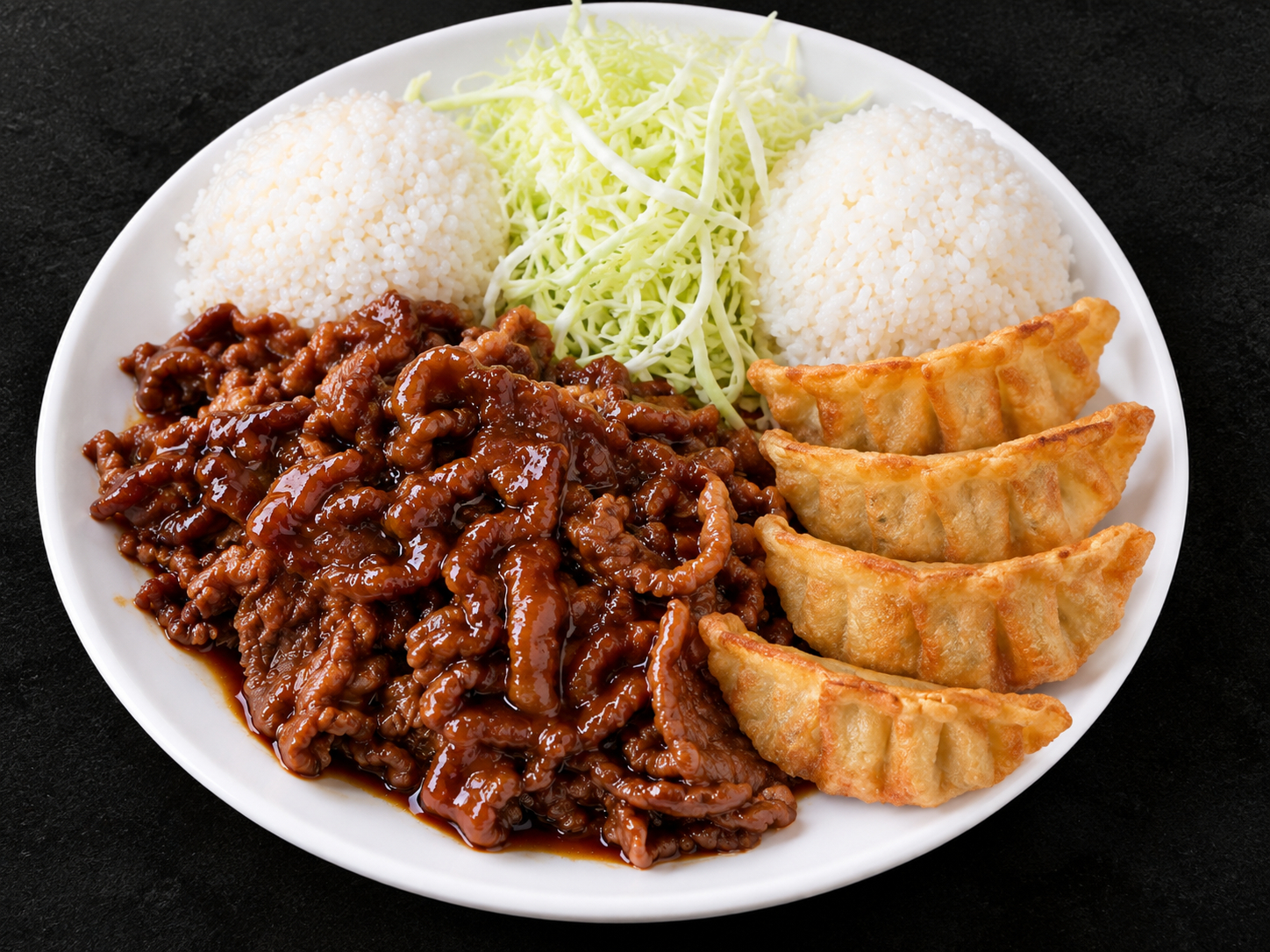 Beef Teriyaki + Gyoza.