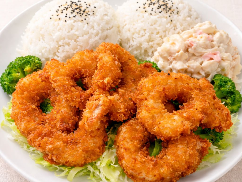 3.Crispy Breaded Shrimps With Mixed Vegetable (Lunch & Dinner).