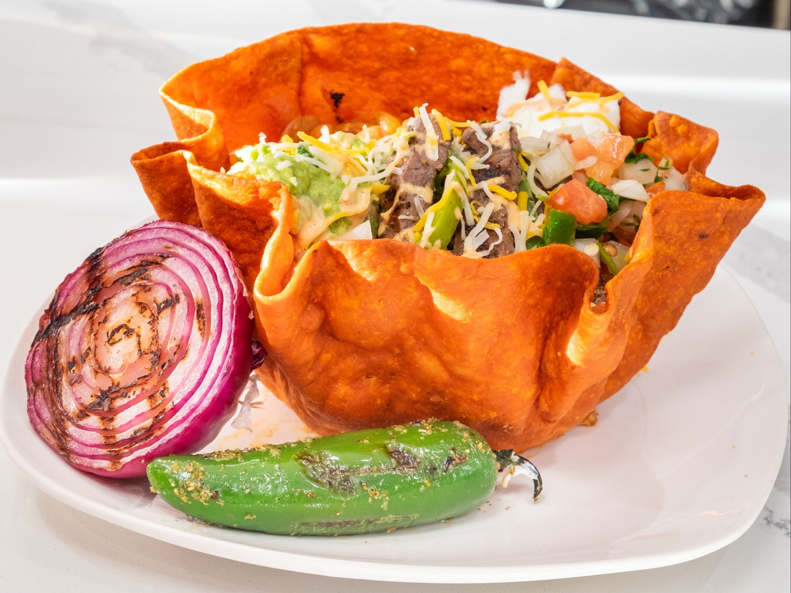 Smoked Jerk Chicken Taco Bowl/salad.