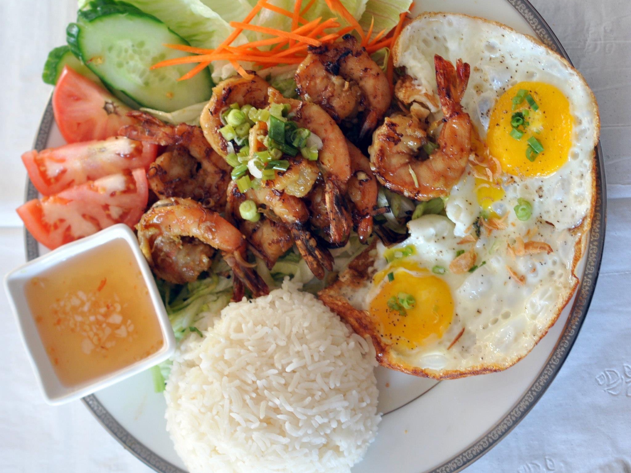 Grilled Shrimp Over Rice.
